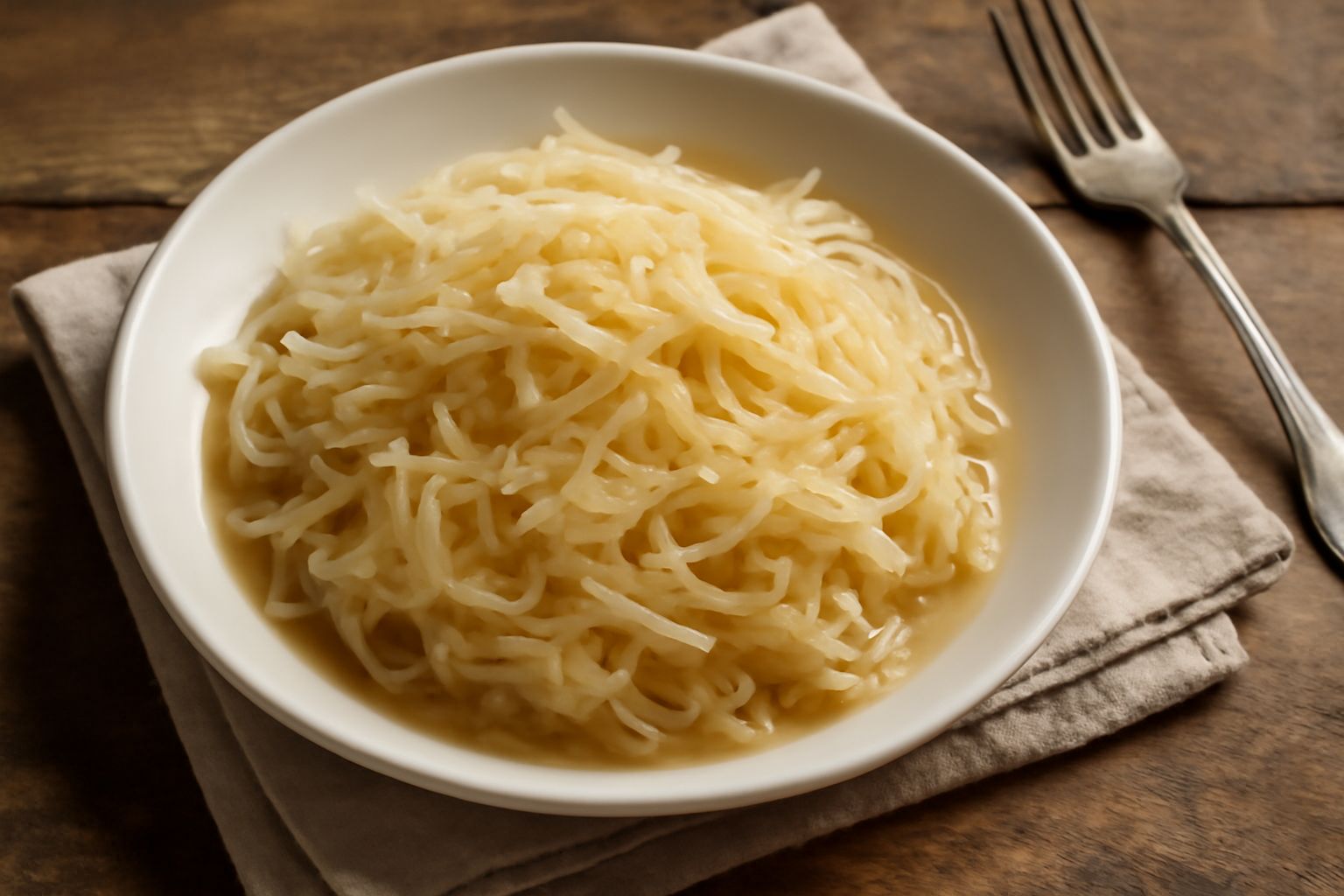 Crauti bresciani in barattolo di vetro trasparente, cavolo bianco finemente affettato color giallo-biancastro, liquido limpido di fermentazione, serviti in ciotola bianca con le stringhe di cavolo ben