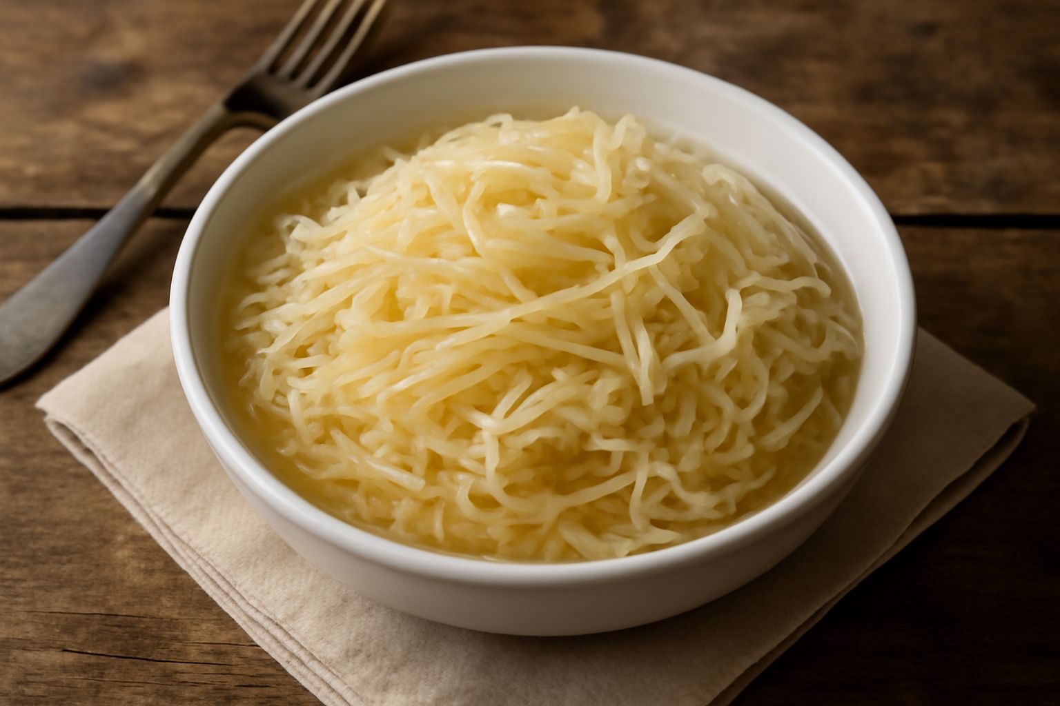 Crauti friulani in un vaso di vetro trasparente, cavolo tagliato finemente di colore bianco e giallo-verde, liquido limpido e salino, foglie intere appoggiate sulla superficie