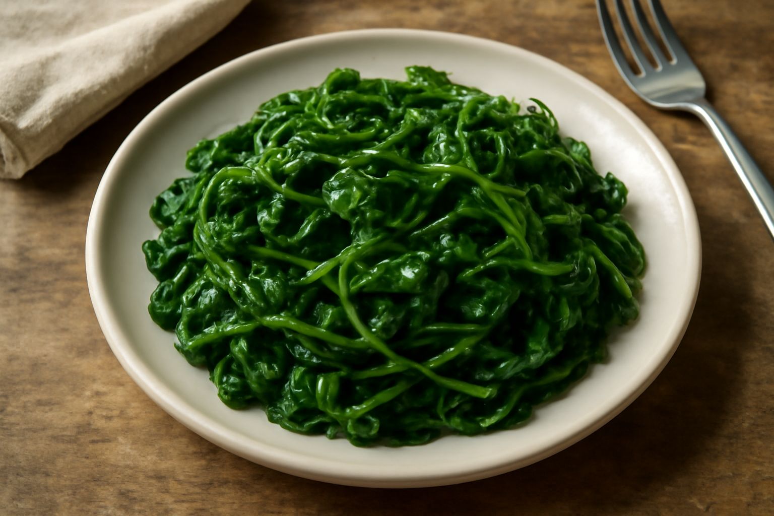 Mazzo di crescione cosentino fresco con foglie verde brillante, steli sottili e radichette bianche, disposto su un tavolo di legno chiaro accanto a limone e aglio