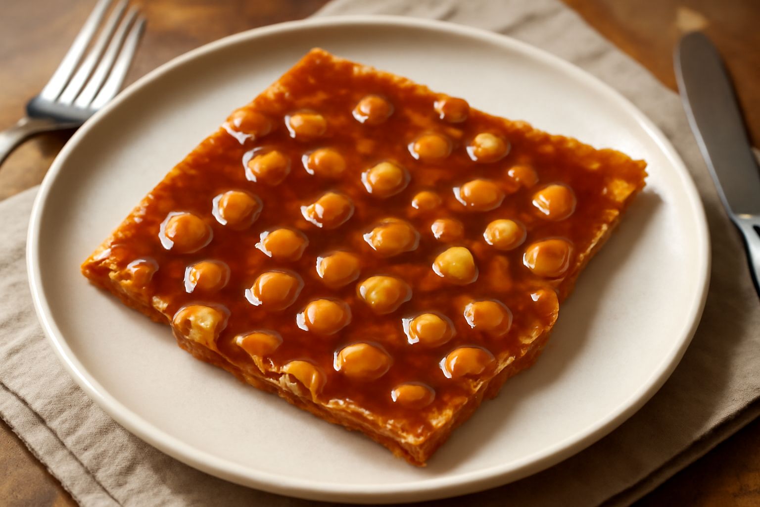 Crocante piemontese spezzata in frammenti irregolari, color ambrato dorato con pezzetti visibili di nocciole tostate, disposta su un piatto bianco
