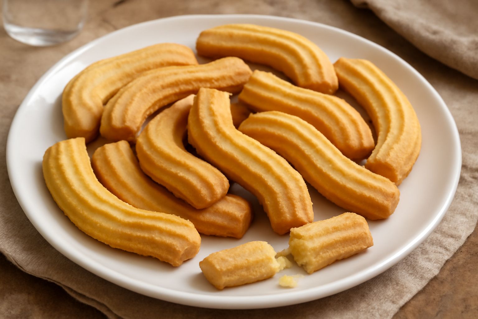 Crumiri color oro disposti su carta da forno, dalla forma ondulata a S, con superficie croccante e brillante; accanto un piatto bianco con uno spicchio di limone fresco