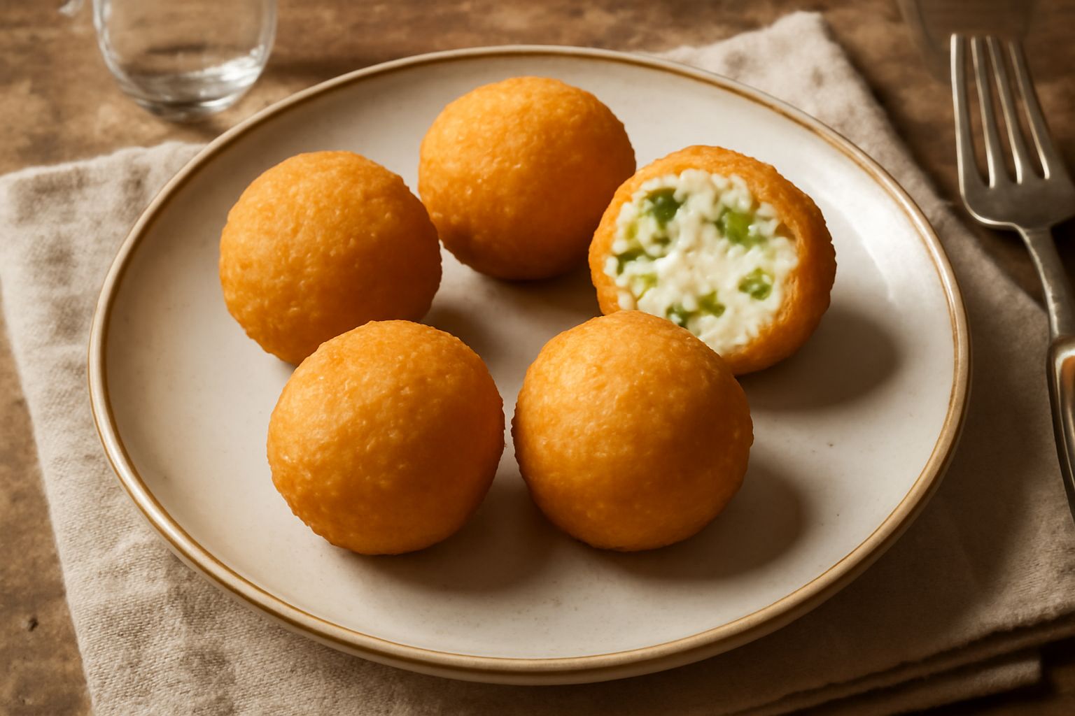 Culurgiones di risu dorati disposti su un piatto bianco, spolverati di sale grosso, con un contorno di limone fresco e una leggera vellutatura di olio