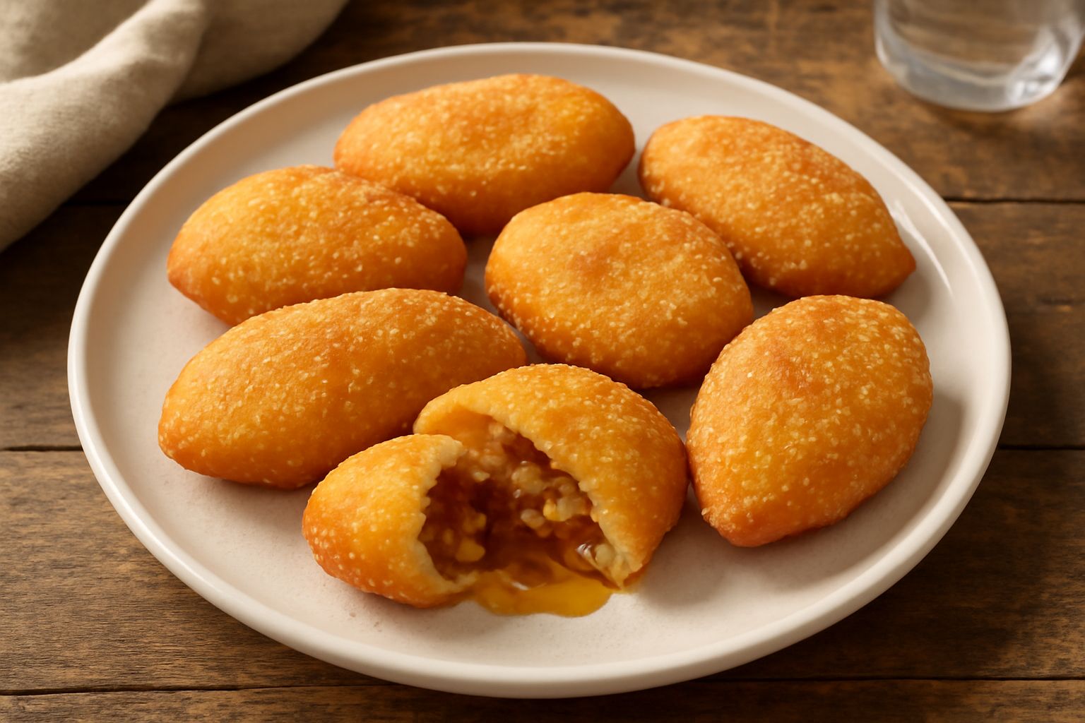 Culurgiones piacentini dorati e croccanti su piatto bianco, ricoperti di miele che gocciola, con nocciole spezzate visibili nel ripieno e zucchero semolato sparso intorno