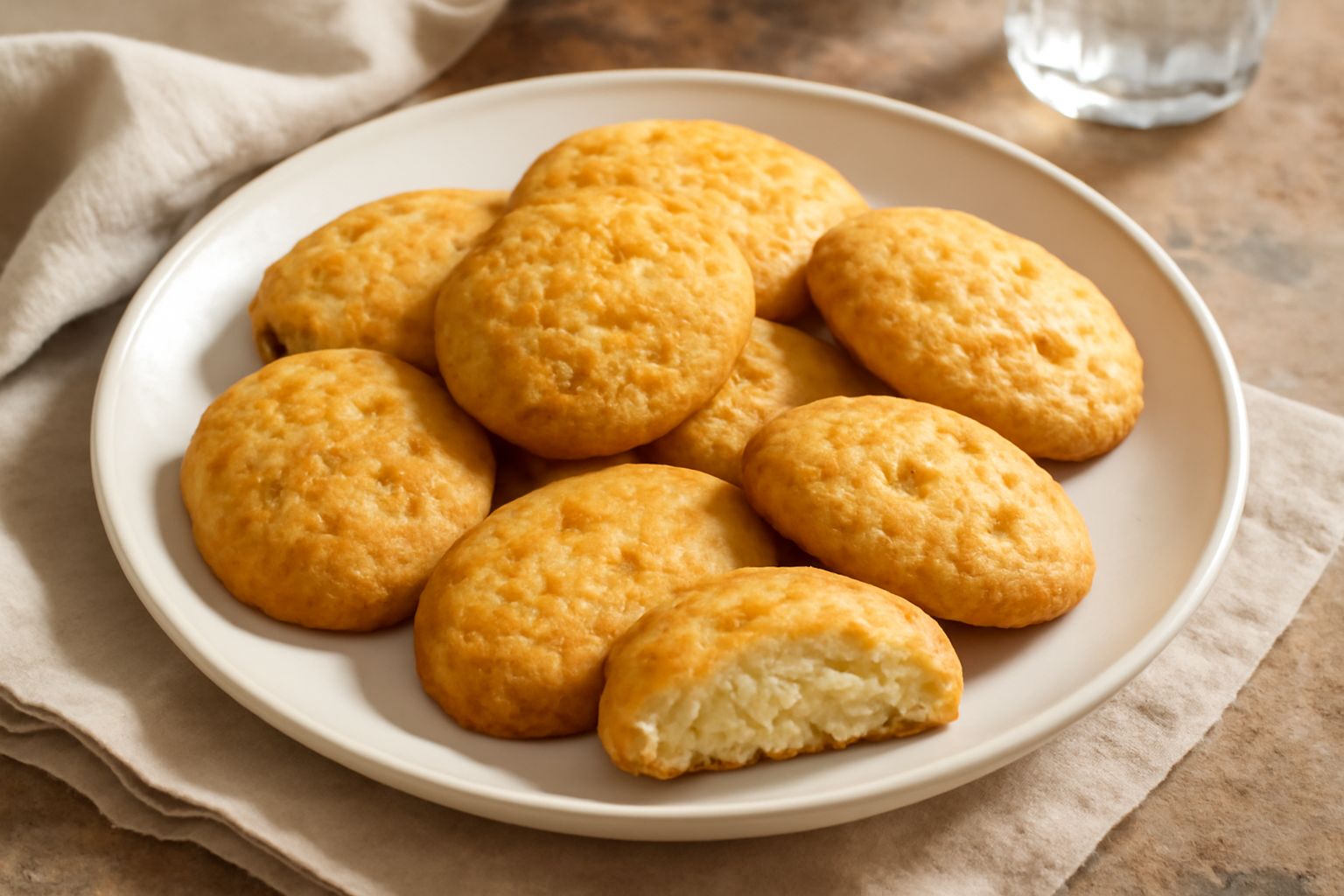 Dodici dolcetti al cedro color crema con macchioline di cedro candito disposti su piatto bianco, con scorza di cedro fresca accanto e fondo sfuocato grigio