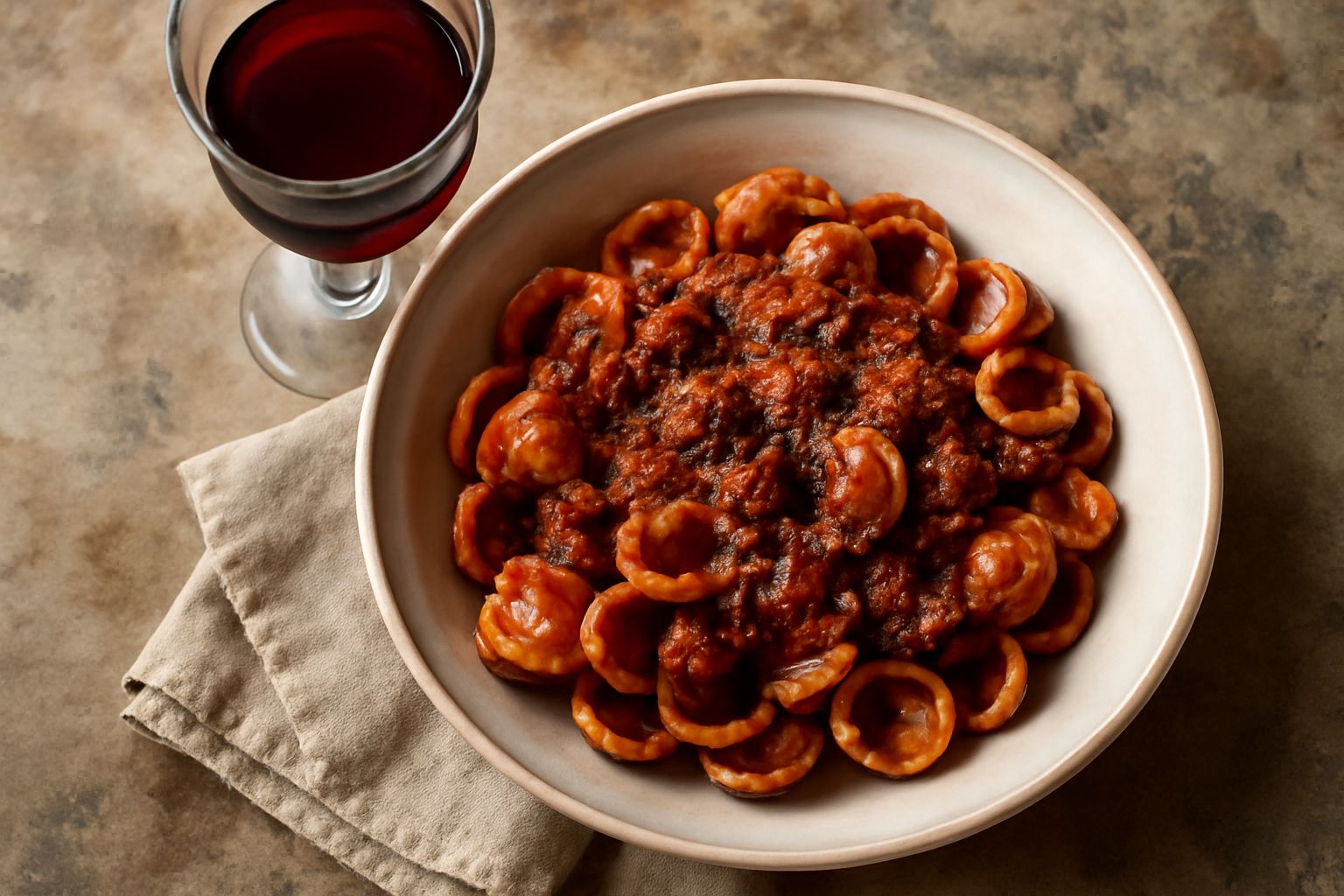 Calice di vino Dolcetto d'Alba color rosso rubino, trasparente e brillante, con sfumature più scure al centro, servito in bicchiere cilindrico su sfondo neutro e bianco