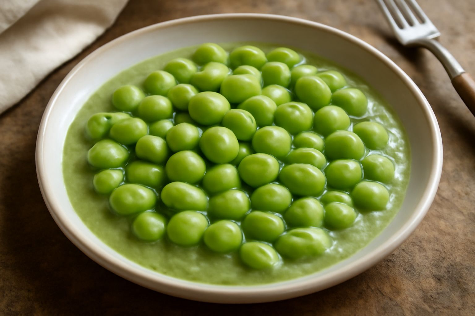 Piatto bianco con fave fresche crude già sgusciate e sgusciate, di colore verde intenso, accanto a fave nel baccello aperto con i chicchi visibili e la pellicina trasparente ancora attaccata