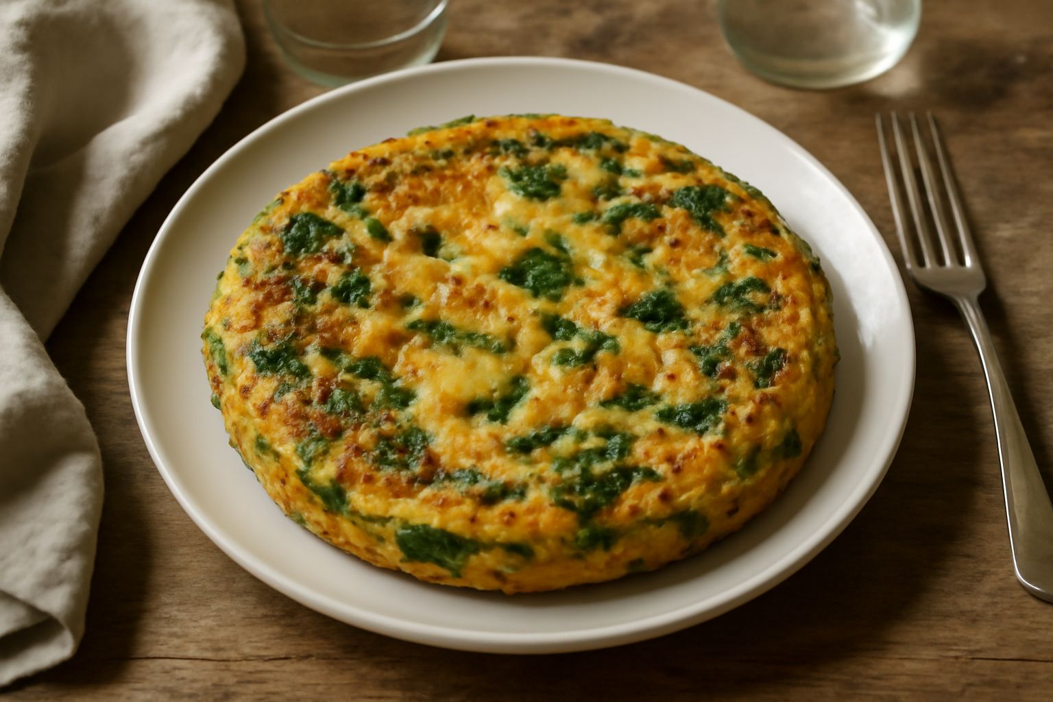 Favellata dorata in padella, frittata spessa con pezzi di verdure visibili e formaggio fuso, tagliata a spicchi