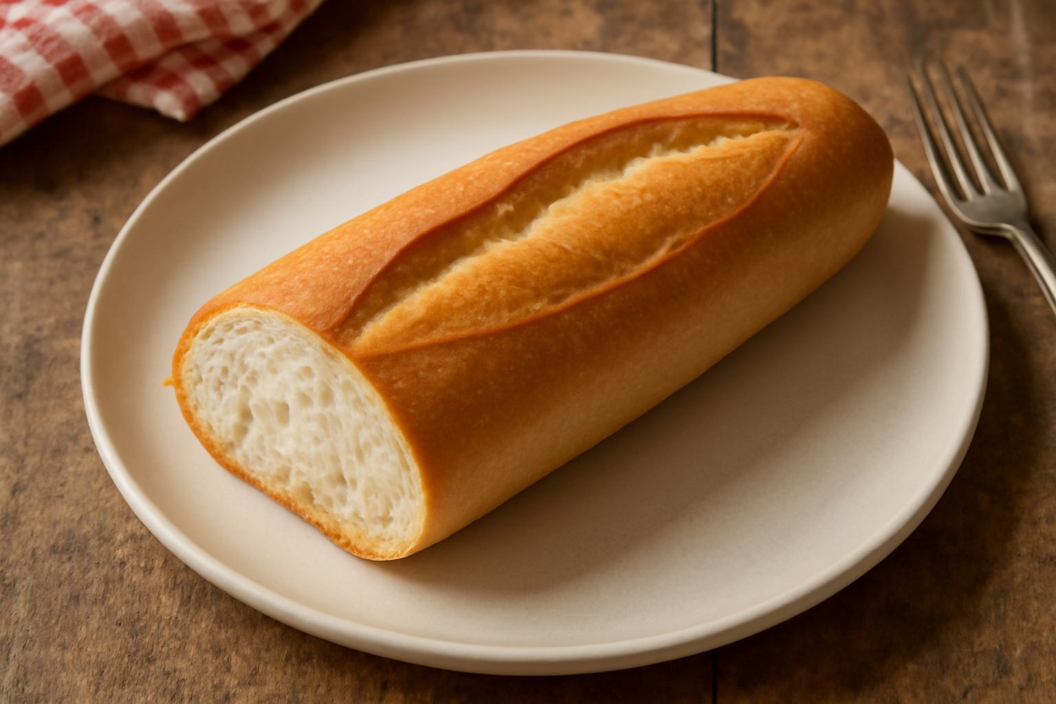 Un filone aquilano dorato appena sfornato, con crosta scura e screpolata, adagiato su un lino bianco in una cesta di vimini, con una fetta tagliata che mostra la mollica chiara e alveolata