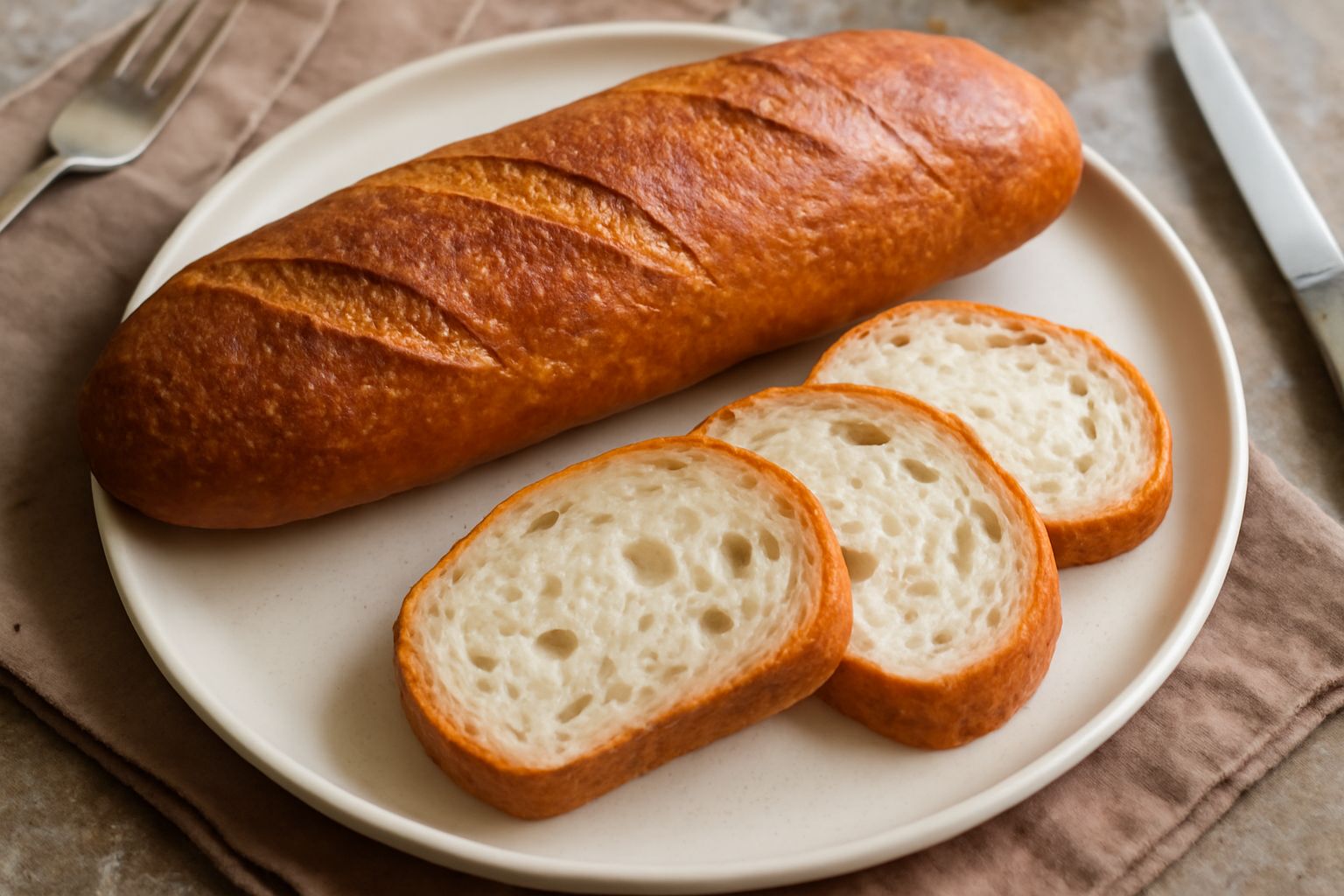 Filone maceratese appena sfornato, con crosta dorata e croccante, tagliato a fette su un tagliere di legno, miga bianca soffice visibile in sezione
