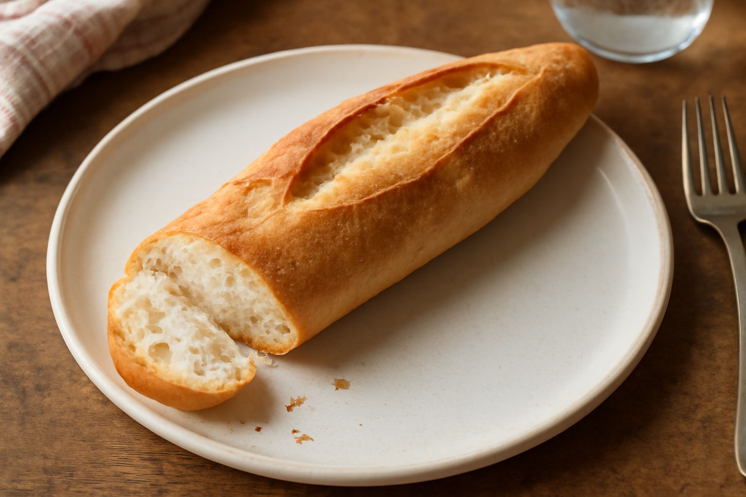 Un filone teramano appena sfornato, di forma allungata e affusolata, con crosta dorata e screpolature naturali, poggiato su una tavola di legno con uno straccio di lino bianco
