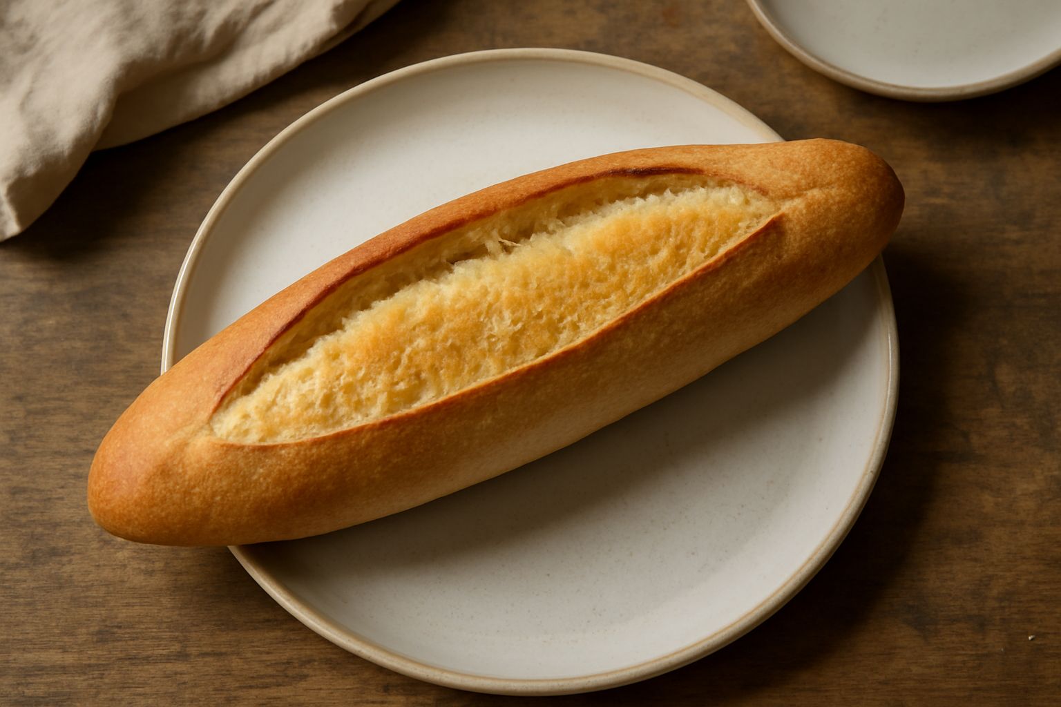 Filone trevigiano su tavolo in legno, crosta dorata e croccante, farina bianca visibile, tagliato a metà mostrando mollica bianca e soffice
