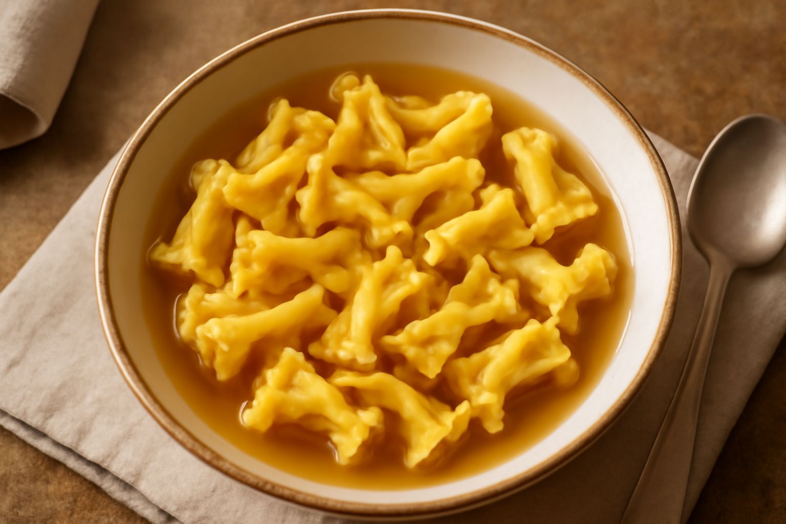 Piatto di fiocchetti di pasta fresca ripieni, dai bordi ondulati e dorati, serviti in bianco con burro e parmigiano grattugiato, su fondo scuro