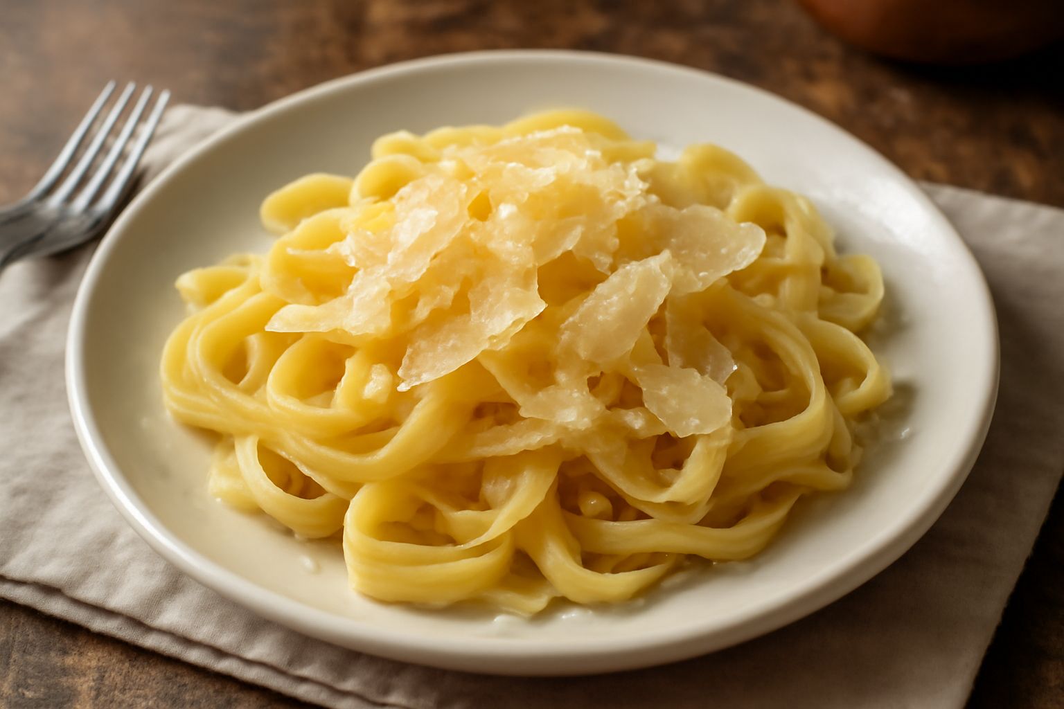Formaggio Piave di colore giallo paglierino, grattugiato con una grattugia microplanare su un piatto di ceramica bianca, con accanto una fetta intera del formaggio da cui si vede la pasta compatta e o