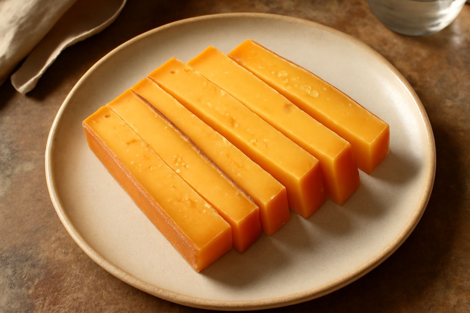 Fetta di Formaggio Trentino di colore giallo paglierino con occhiature sparse, tagliata su tavolo di legno scuro, accanto a pane di segale e una tazza di miele biondo