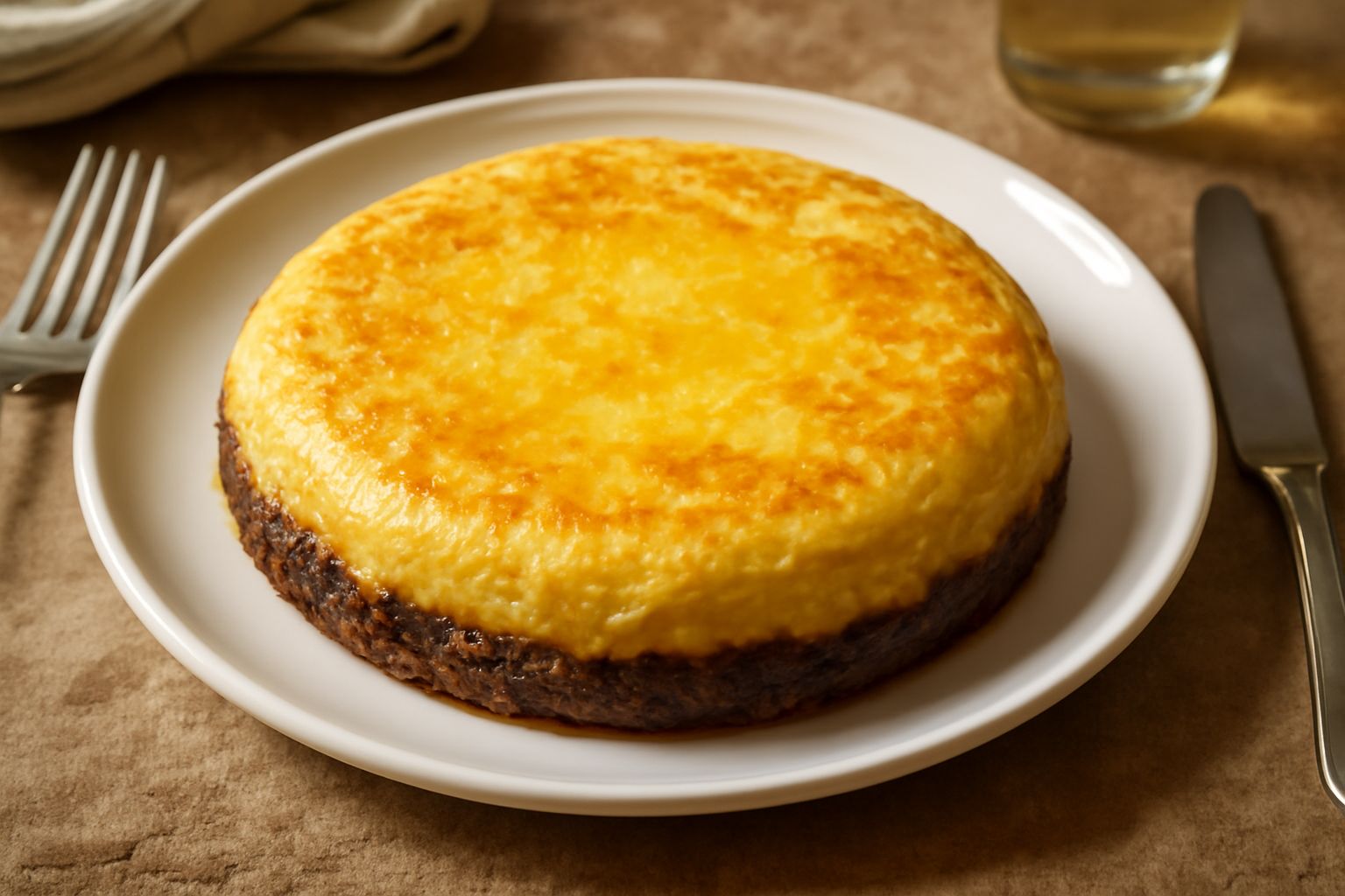 Frittata di cipolla dorata in padella, tagliata a spicchi, con cipolla caramellata visibile, bordi leggermente croccanti, superficie lucida al centro