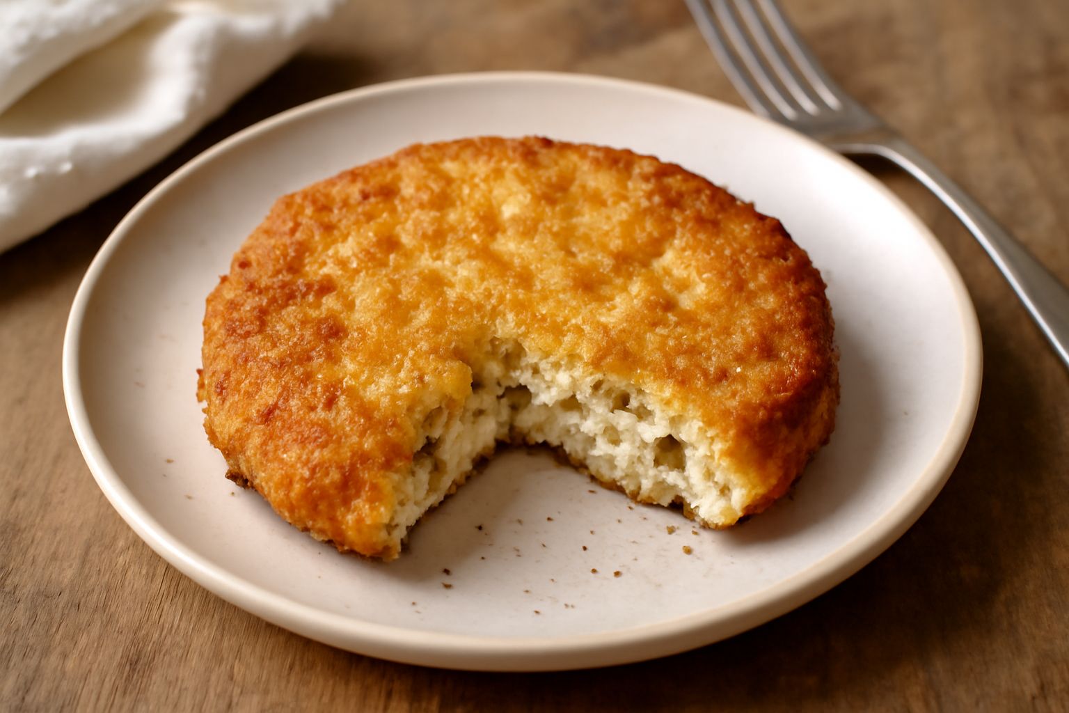 Tre frittelle di ricotta e melanzana dorate e croccanti in un piatto bianco, cosperse di parmigiano grattugiato, con limone fresco accanto