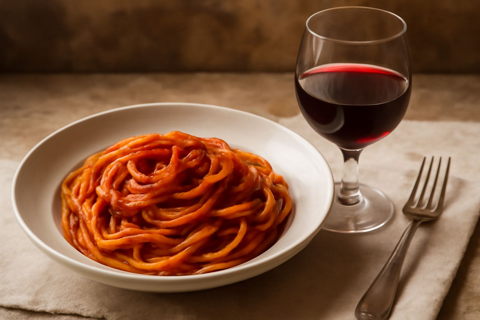 Bicchiere di vino Gaglioppo rosso rubino con riflessi granato su tavolo di legno, accanto bottiglie di terracotta e uva rossa calabrese
