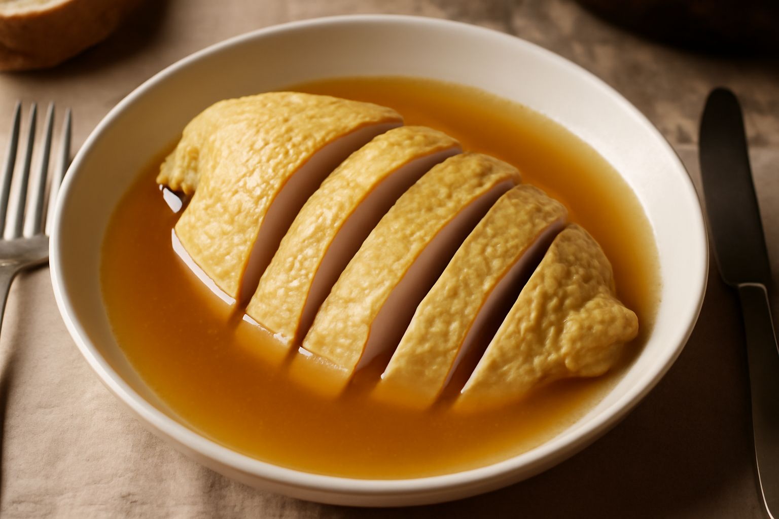 Gallina lessa intera e affettata in un piatto bianco, circondata da carota, sedano e prezzemolo fresco, con brodo caldo in una ciotola accanto