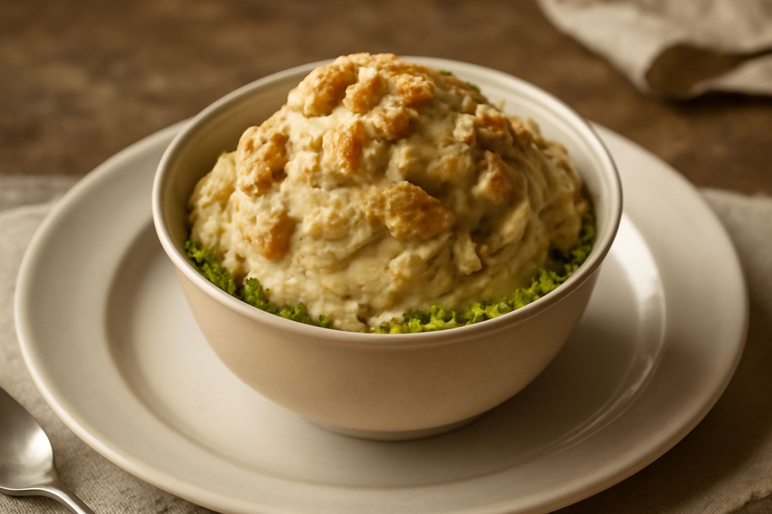 Coppetta di vetro con gelato beige e verde sfumato, decorato con granella di pistacchio verde brillante, frammenti di guscio croccante color beige e una guarnizione di gocce di cioccolato fondente sul