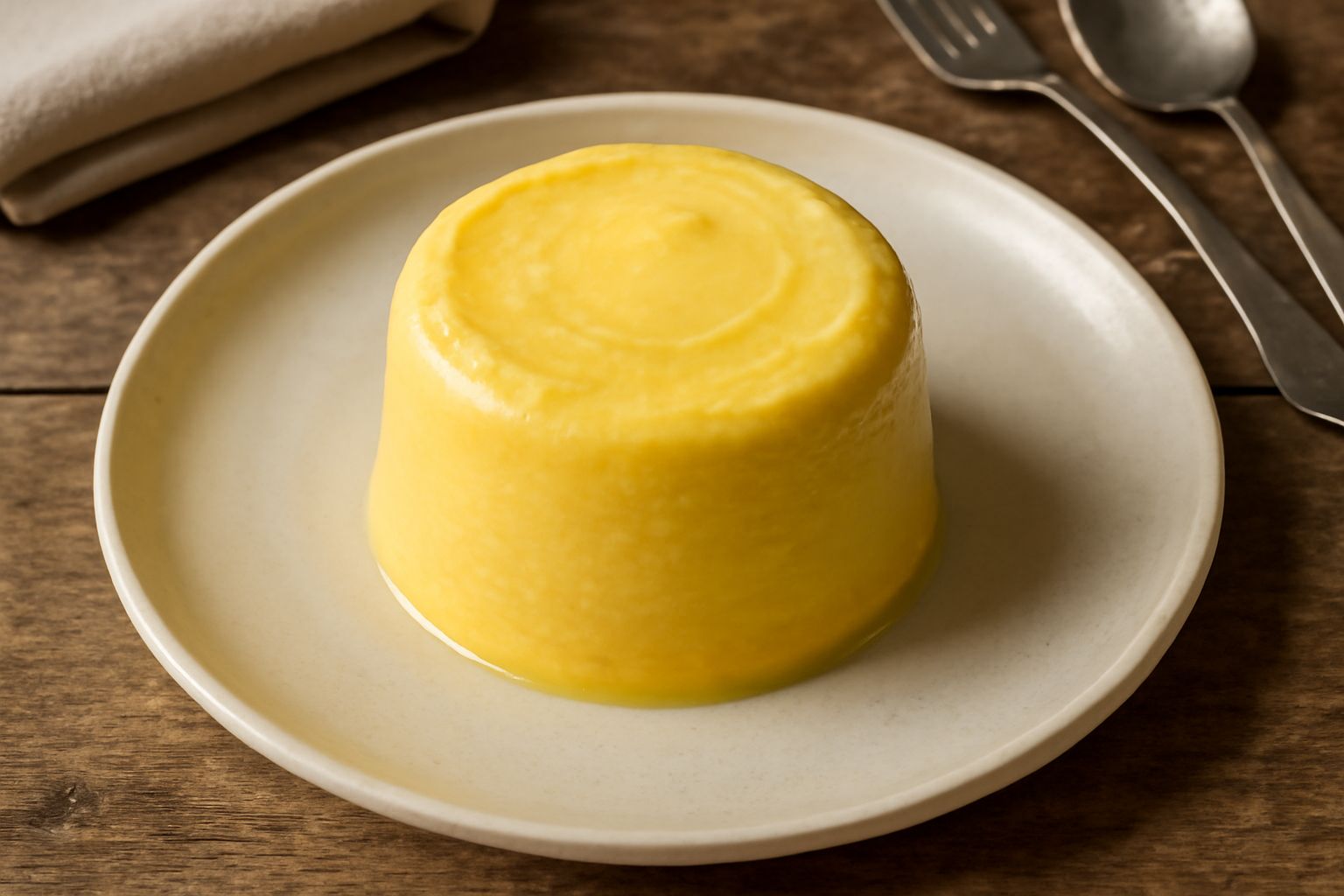 Gelato di crema salentina di colore giallo paglierino servito in coppa di vetro con due cucchiai di legno, superficie liscia e lucida, nessuna guarnizione