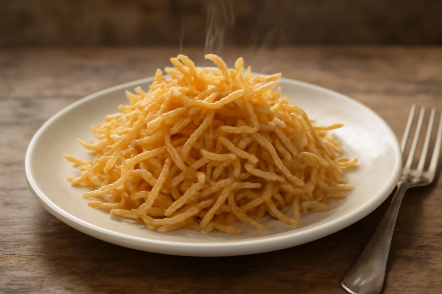 Gianchetti fritti dorati e croccanti disposti su carta bianca, ancora fumanti, con una leggera guarnizione di limone tagliato a fette e prezzemolo fresco