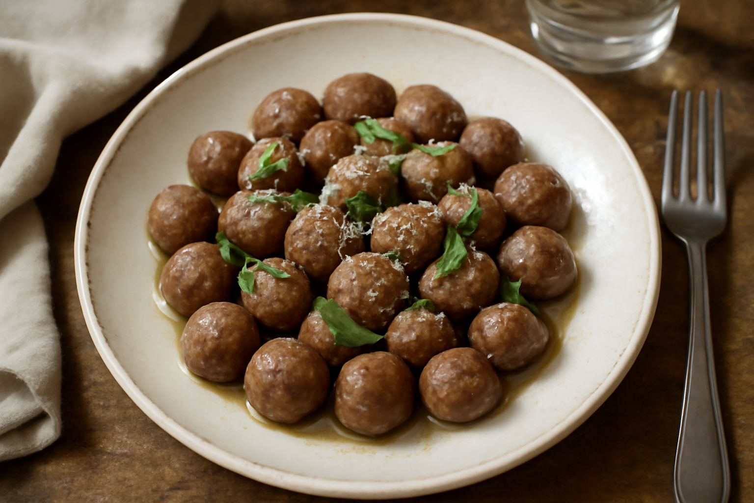 Gnocchi di castagne di colore marrone dorato serviti in un piatto bianco con burro fuso che goccia, foglie di salvia fresca e una grattugia di parmigiano accanto