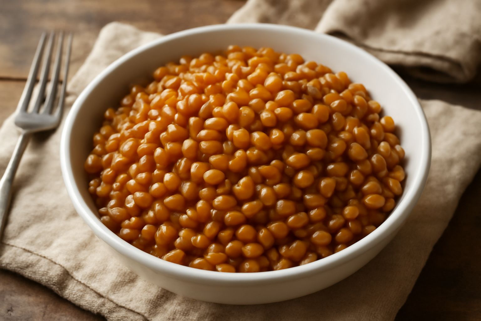 Chicchi di grano cotto color ambra-dorato, umidi e gonfi, serviti in una ciotola di ceramica bianca con un cucchiaio di legno, contornati da spighe di grano secco su sfondo neutro