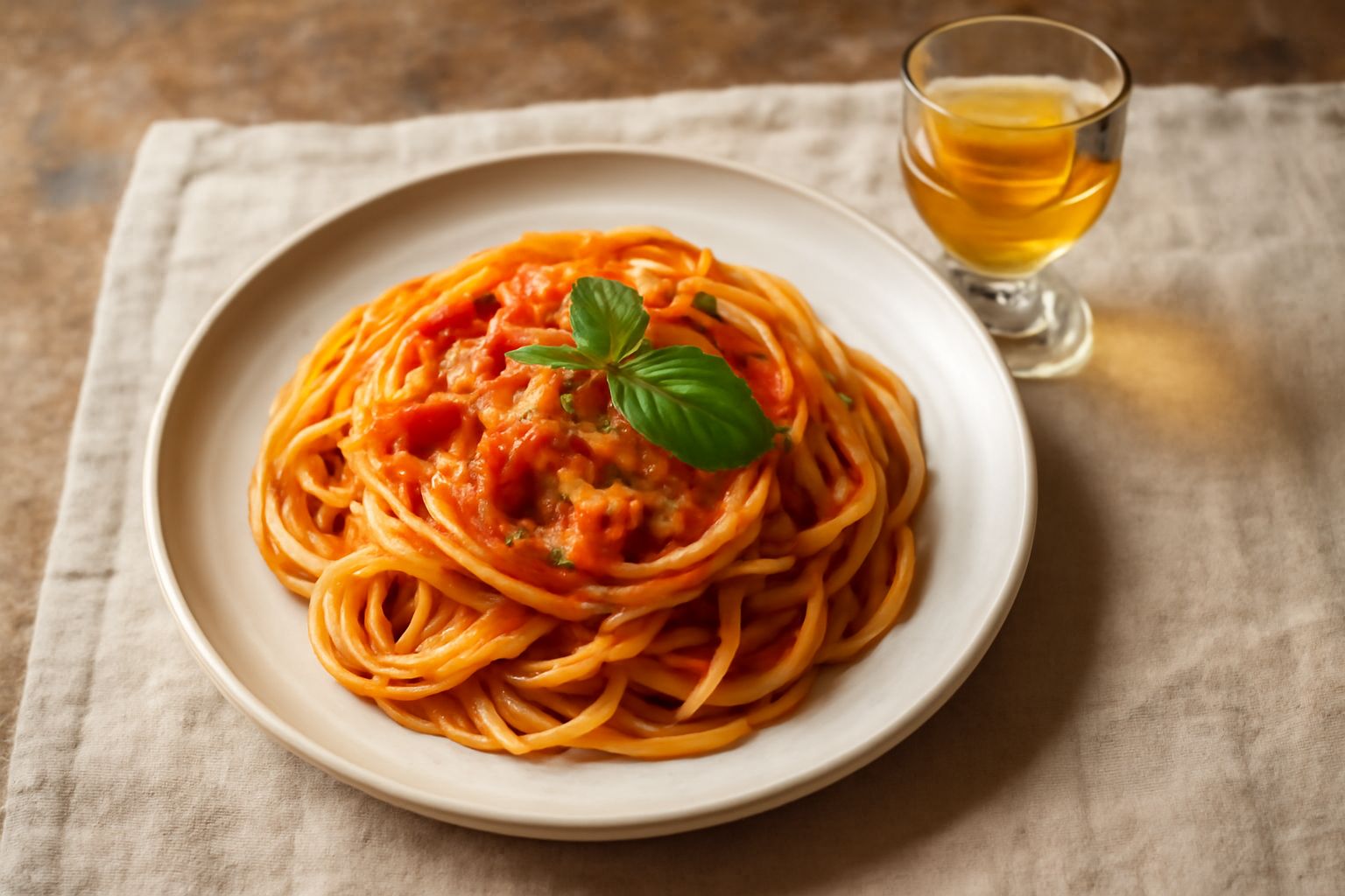 Bicchiere di grappa trasparente dal colore cristallino con sfumature giallastre, versata da una bottiglia di vetro scuro, su tavolo di legno con luci calde serali
