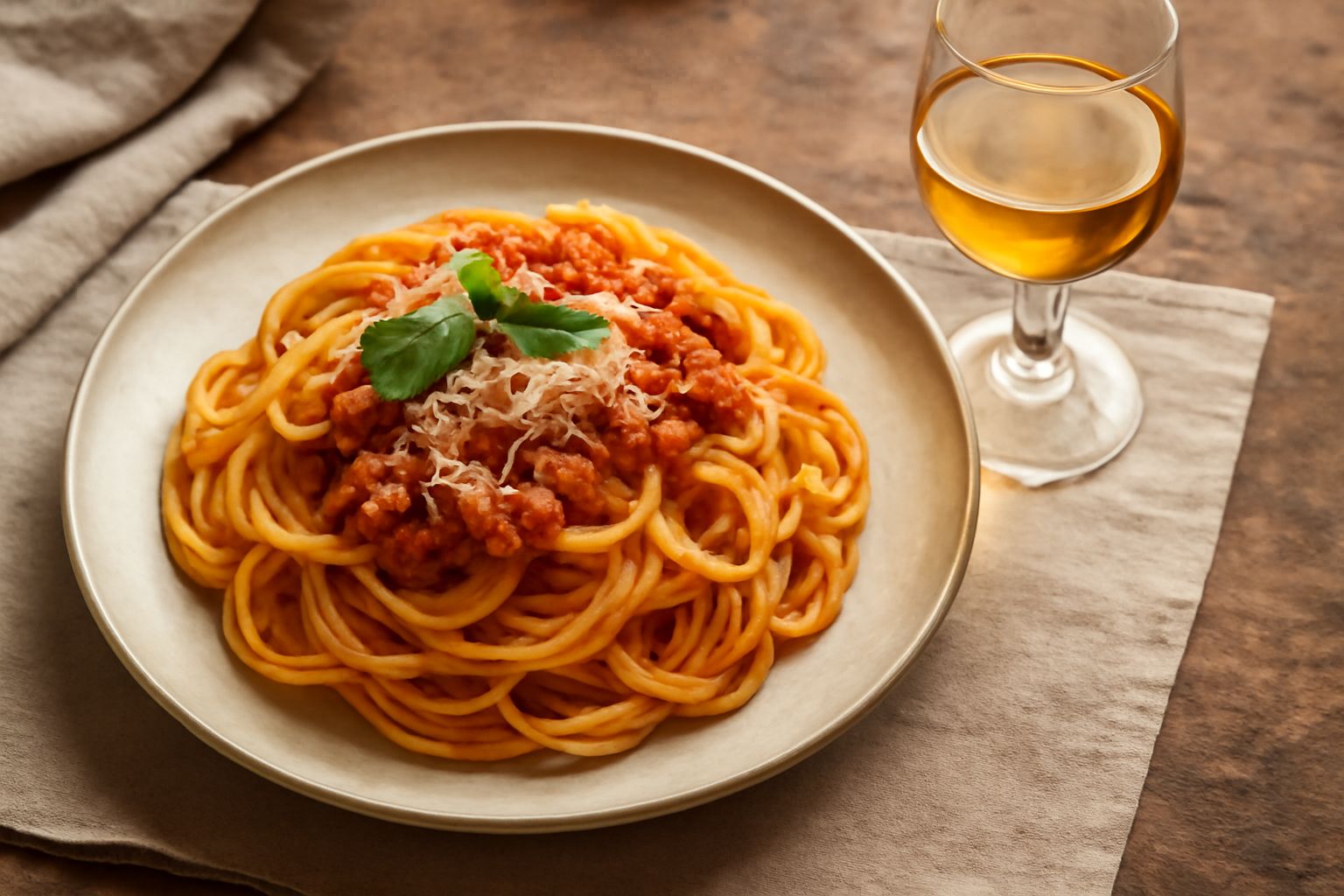 Bicchiere di grappa trasparente con riflessi dorati poggiato su tavolo di legno scuro, accanto a mazzetto di acini d'uva rossa e bottiglia di vetro chiaro con etichetta bianca