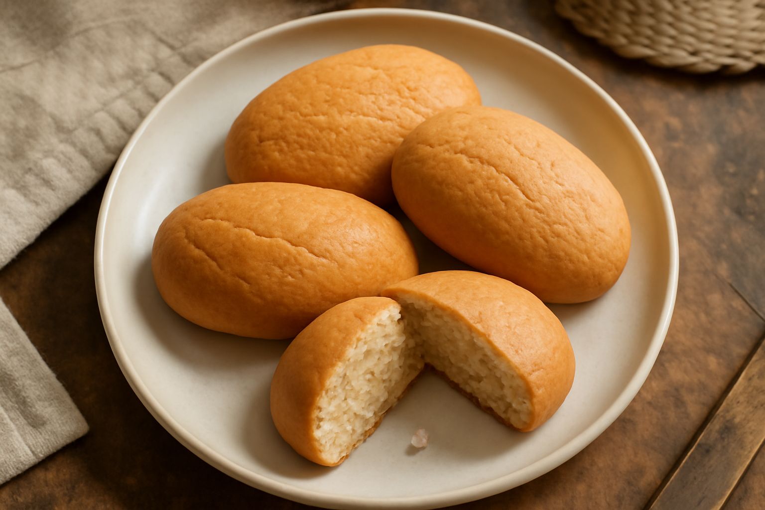 Grazziolle dorate e croccanti disposte su un piatto bianco, con i bordi leggermente caramellati e la consistenza friabile visibile dalla frattura