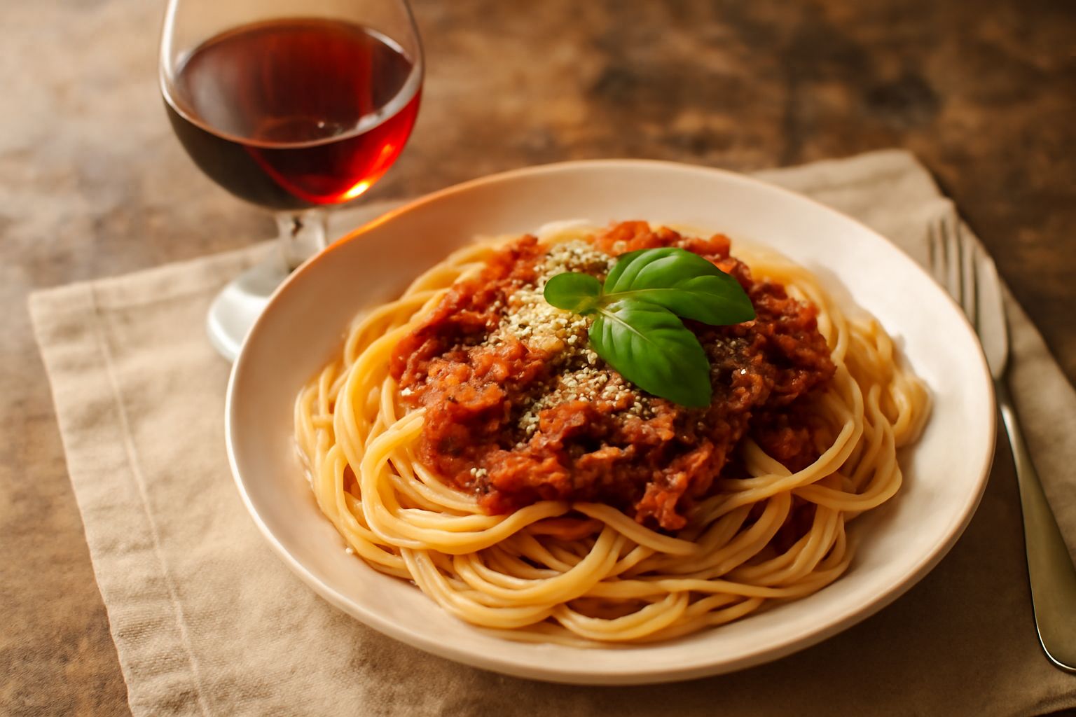 Bicchiere di vino Grignolino dal colore rosso rubino tenue, servito su tavolo con piatti di portate leggere, pane tostato e salumi