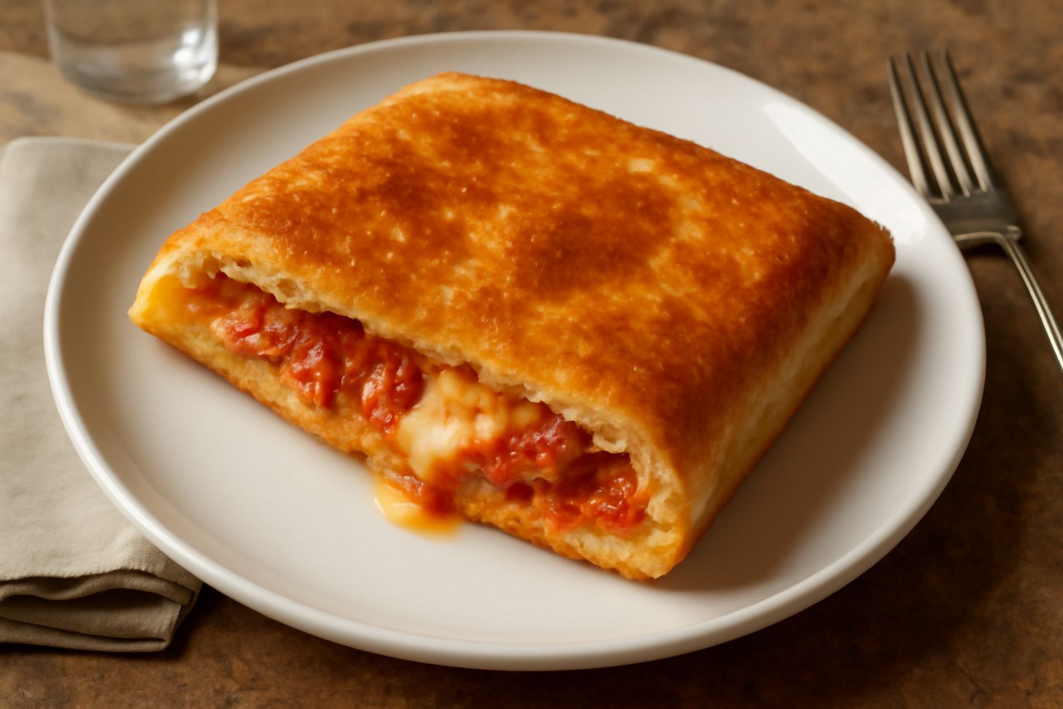 Grissia fritta tagliata a rettangoli dorati, croccante in superficie, adagiata su carta assorbente bianca, con fili di formaggio filante ancora visibili, contorno di pomodoro fresco e basilico