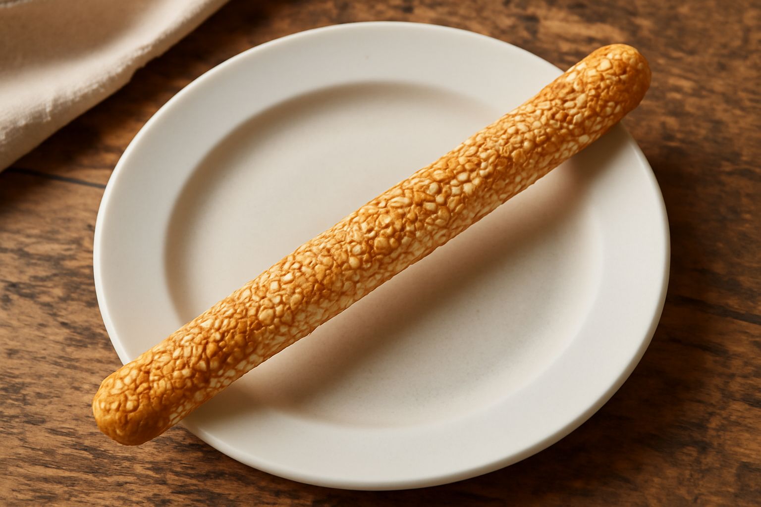 Grissini al sesamo dorati e croccanti, sdraiati su un tagliere di legno, cosparsi di semi di sesamo bianco e nero, in primo piano la loro forma affusolata e la superficie bubbolata