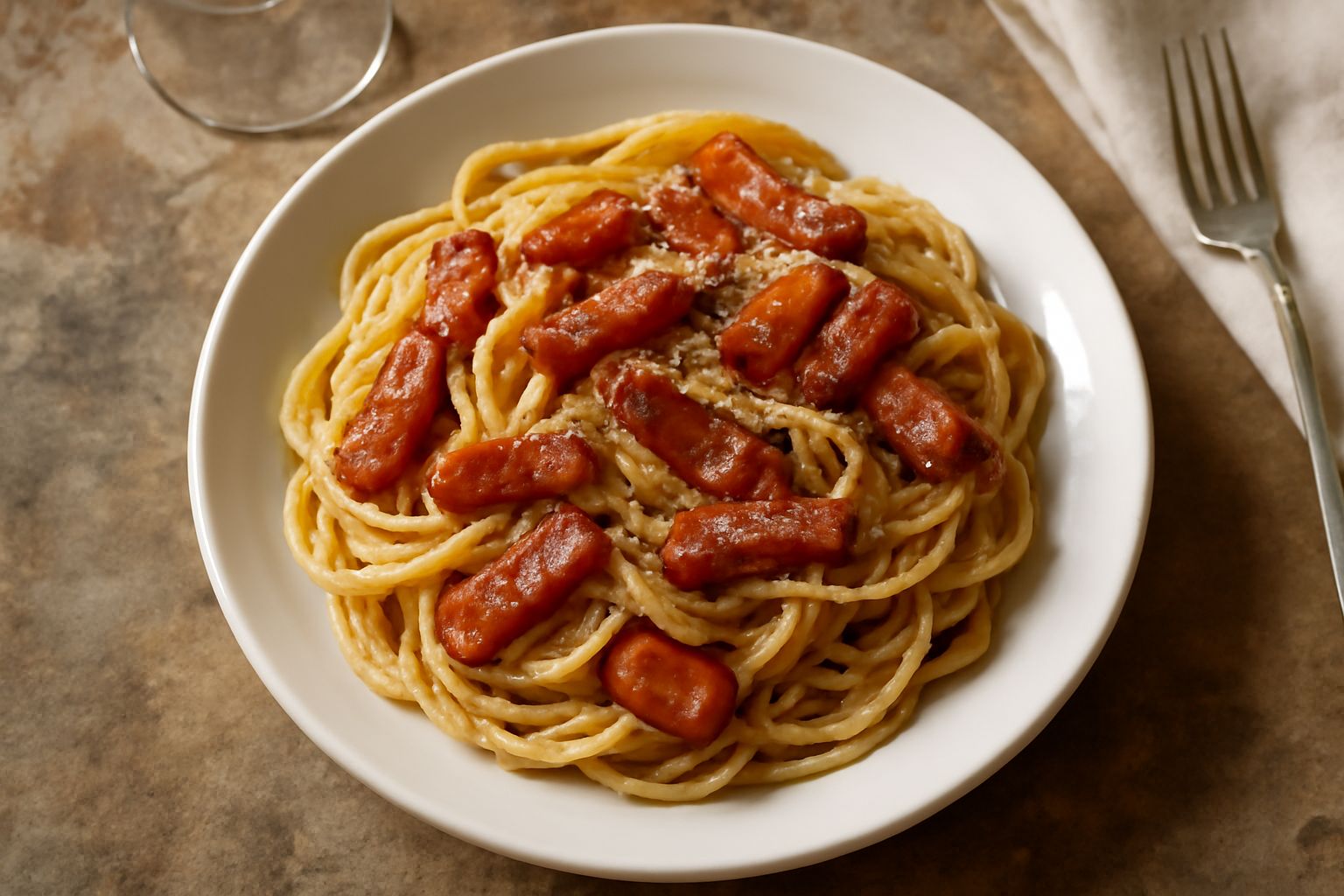 Fette di guanciale appena tagliate su un tagliere di legno, con il grasso marmellato ben visibile e il colore rosa acceso della carne