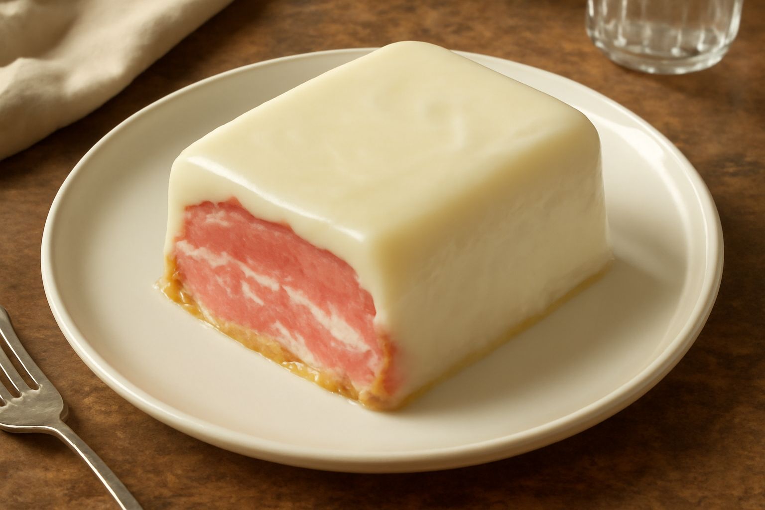 Guanciale affettato color rosa e bianco con striature di grasso, adagiato su un piatto bianco con accanto un barattolo di vetro trasparente contenente pezzi di guanciale immersi in strutto bianco opac
