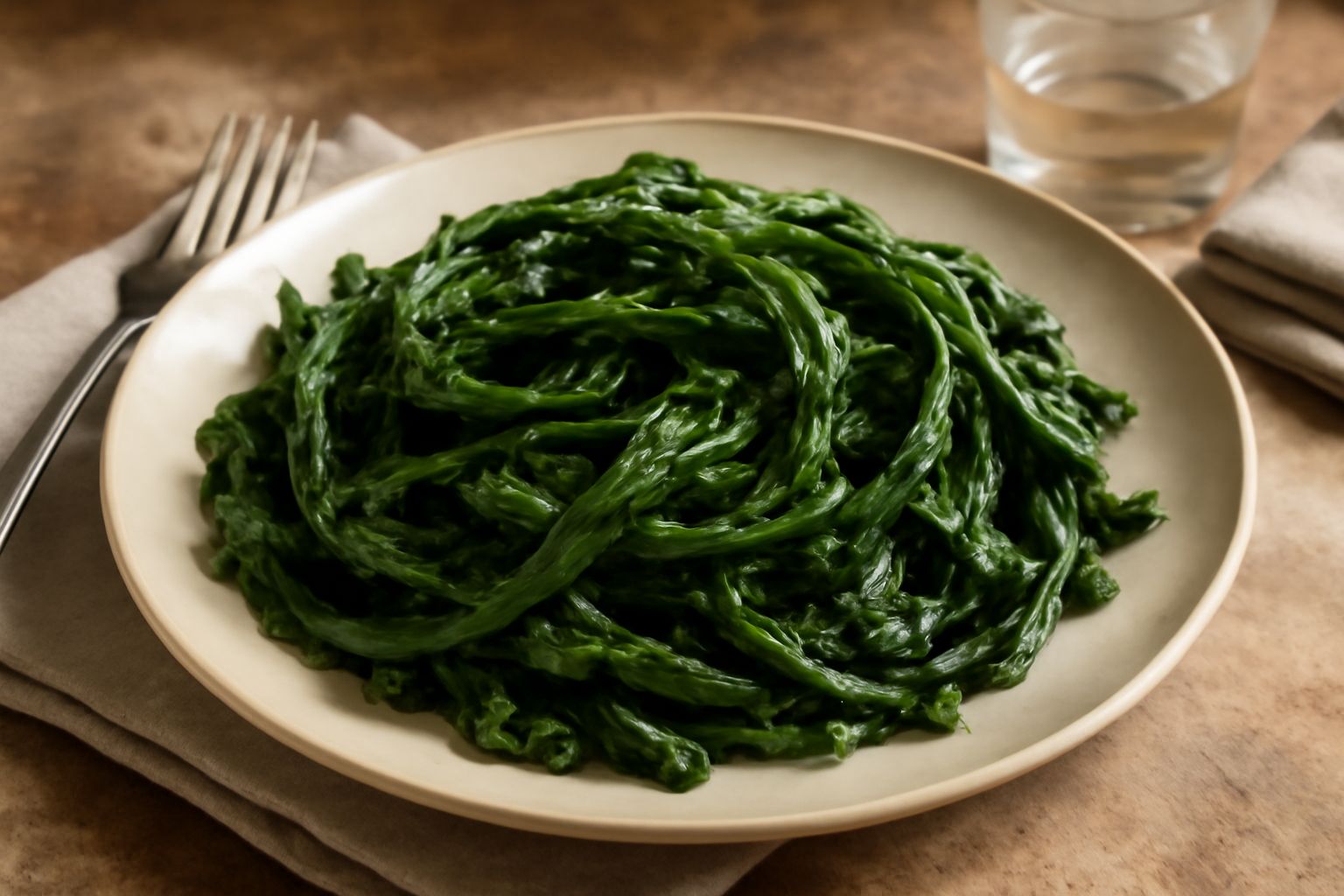 Insalata di barbazzale servita in ciotola bianca: foglie verdi scure ondulate e croccanti, con gocce d'olio dorato, qualche pinolo tostato sparso in superficie e un limone fresco dimezzato di lato