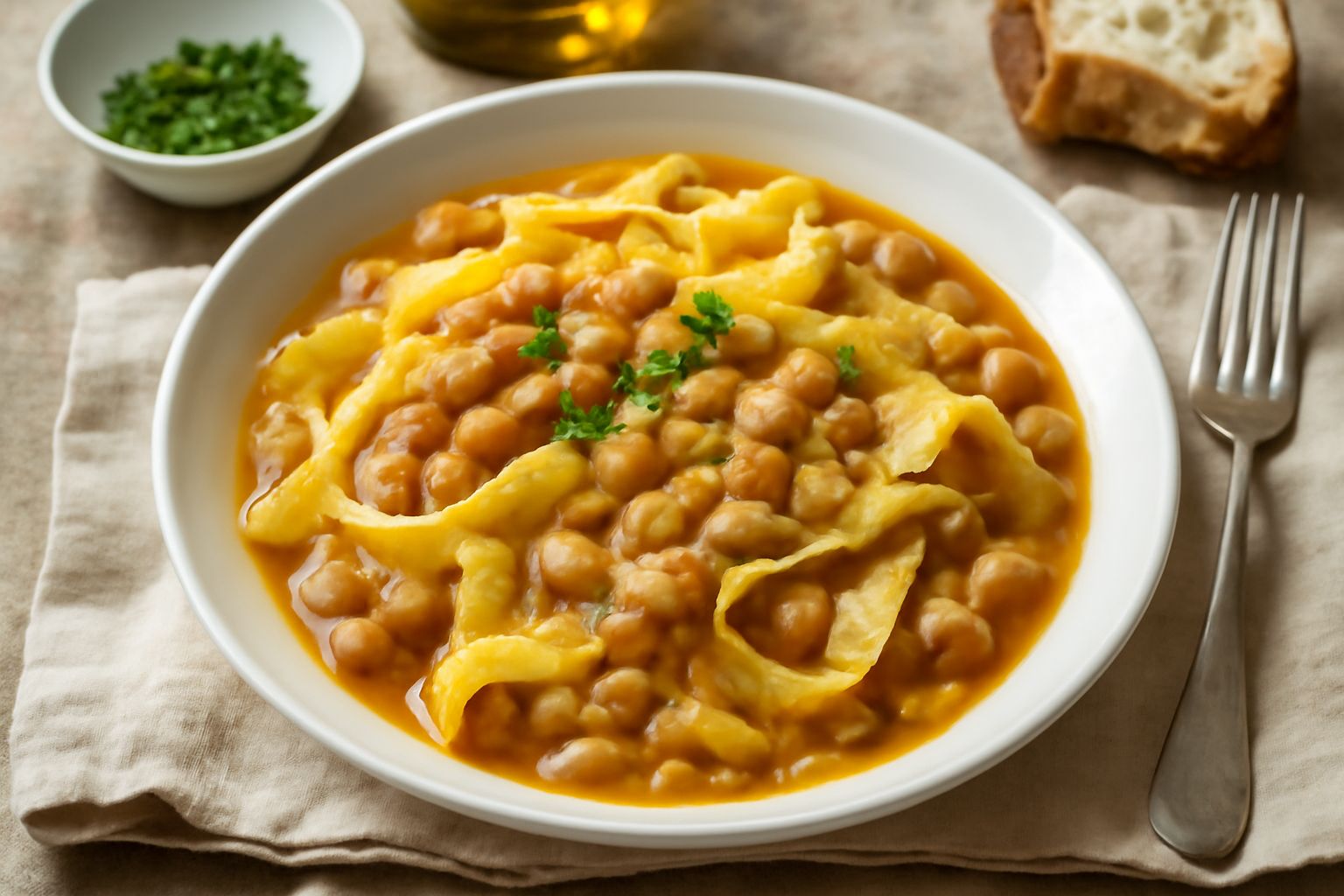 Piatto di pasta fresca larga gialla abbinata a fagioli rossi o bianchi in salsa di pomodoro leggera, con olio d'oliva a filo in superficie, servito in ciotola bianca larga