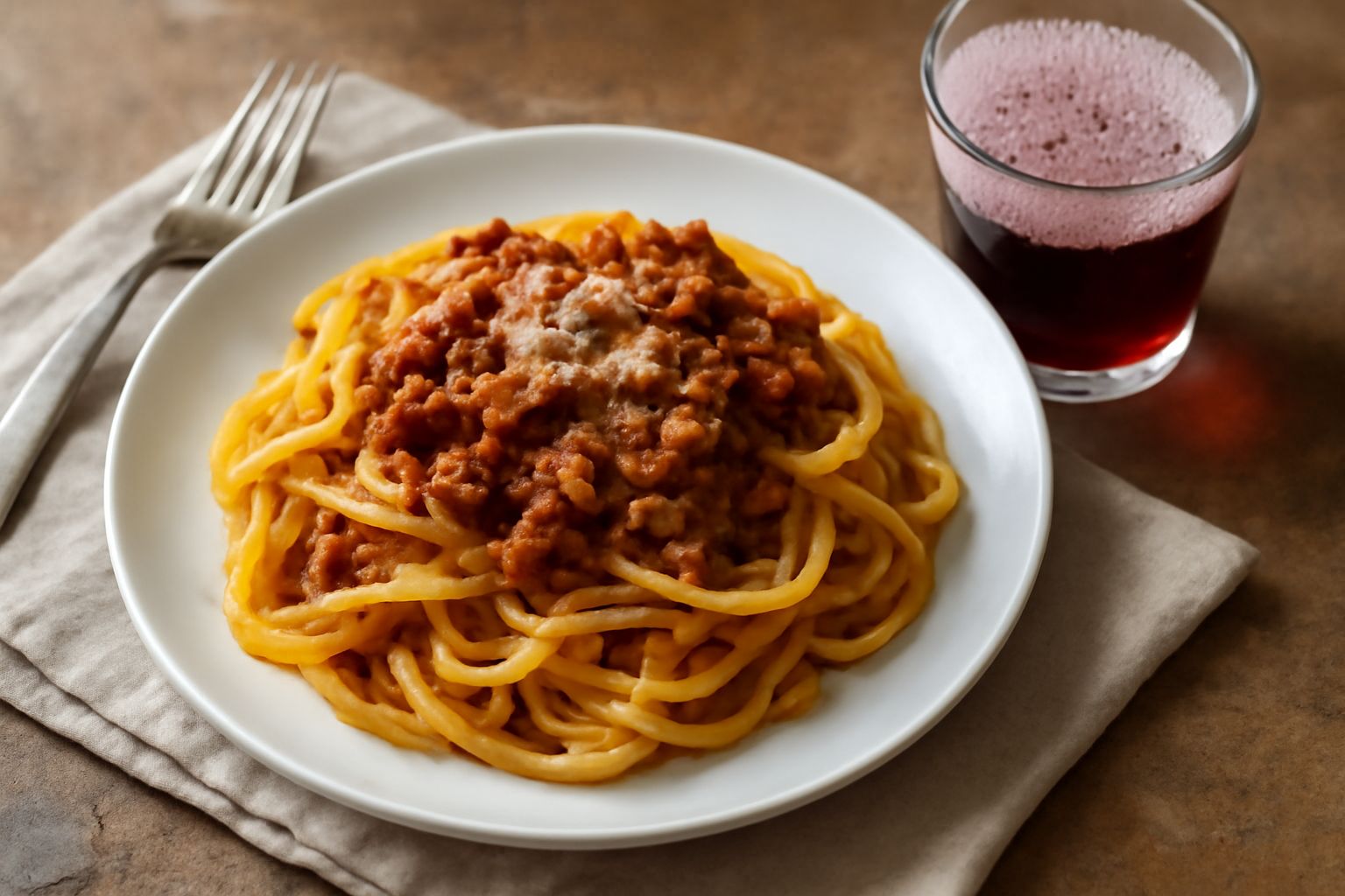 Bicchiere di Lambrusco di Rimini rosso frizzante con bollicine visibili, servito freddo su un tavolo di legno con piatto di salumi e formaggi locali sullo sfondo