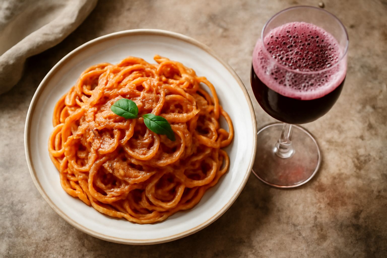 Bicchiere di Lambrusco pavese rosso scuro con frizzantezza visibile, accompagnato da affettati e pane scuro su tavolo di legno naturale