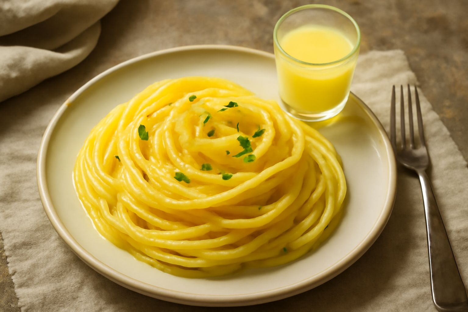 Bicchiere di limoncello giallo limone ghiacciato, servito su un tavolo bianco con alcuni limoni freschi interi e mezzo limone tagliato accanto