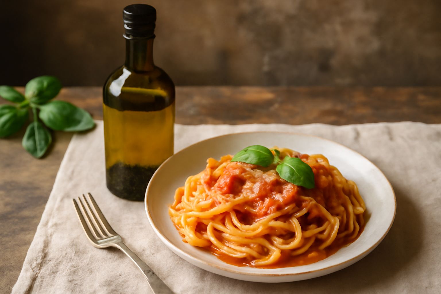 Bottiglia di vetro scuro con liquore giallo ambrato, circondata da erbe fresche appena raccolte su tavolo di legno, luce naturale che illumina il colore trasparente del liquore