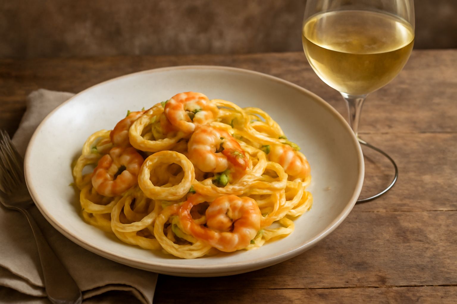 Bicchiere di vino Malvasia Bianca trasparente dal colore giallo paglierino, con riflessi dorati, su un tavolo bianco con uva bianca e fiori freschi di campo sullo sfondo