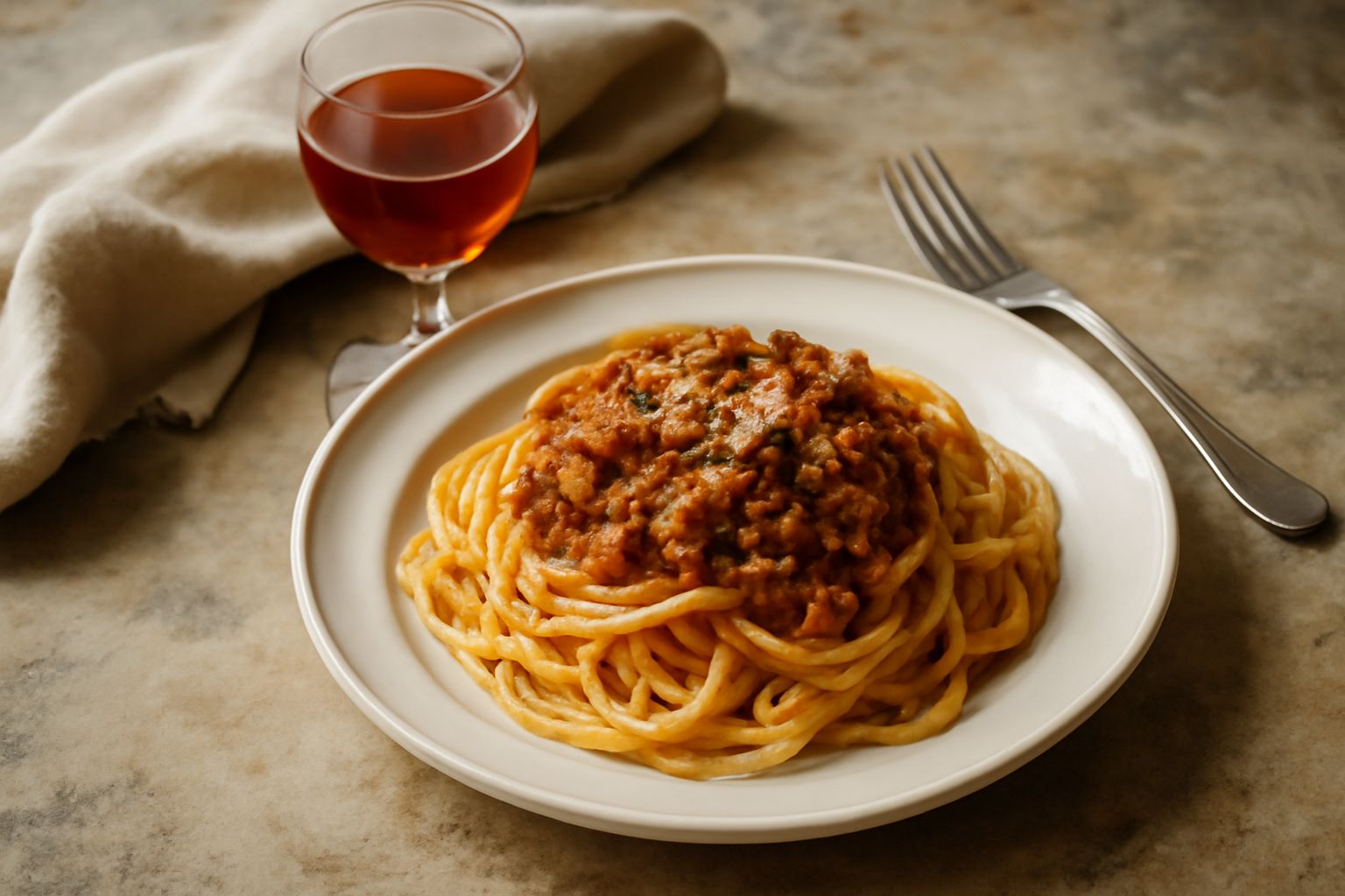 Bicchiere di cristallo con Maraschino di Rimini dal colore ambrato trasparente, ciliegie marasche intere in un vasetto di vetro accanto, sfondo bianco e luce naturale