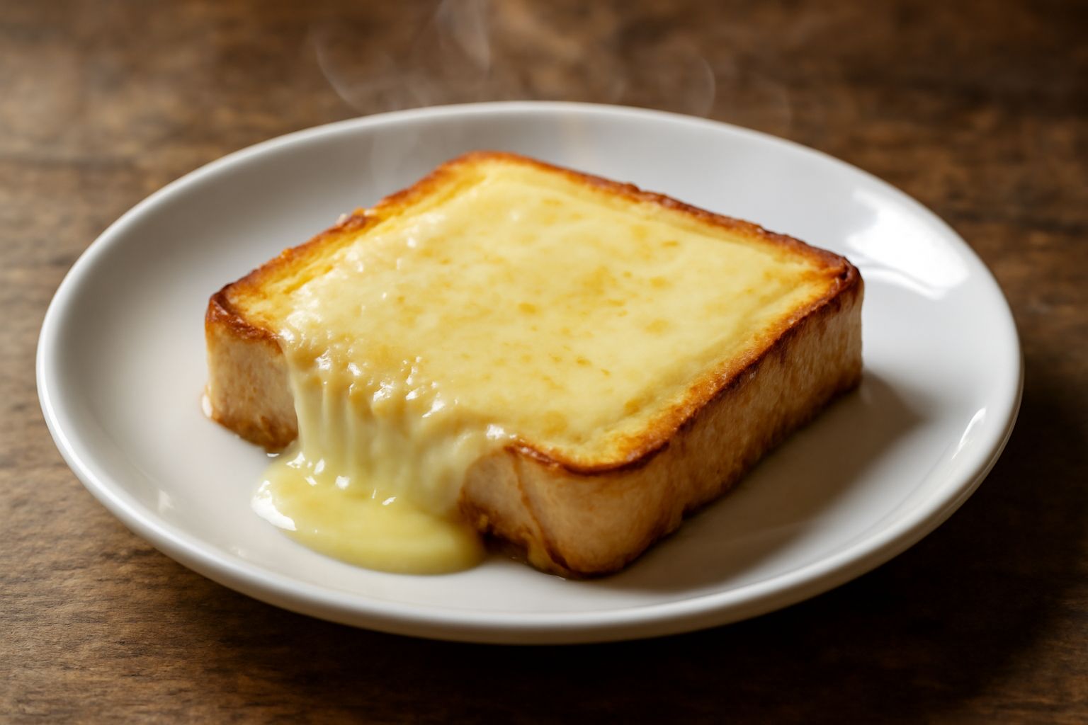 Merendella dorata con formaggio filante, pane croccante ai bordi, servita su piatto bianco con contorno di pomodori affettati e basilico fresco