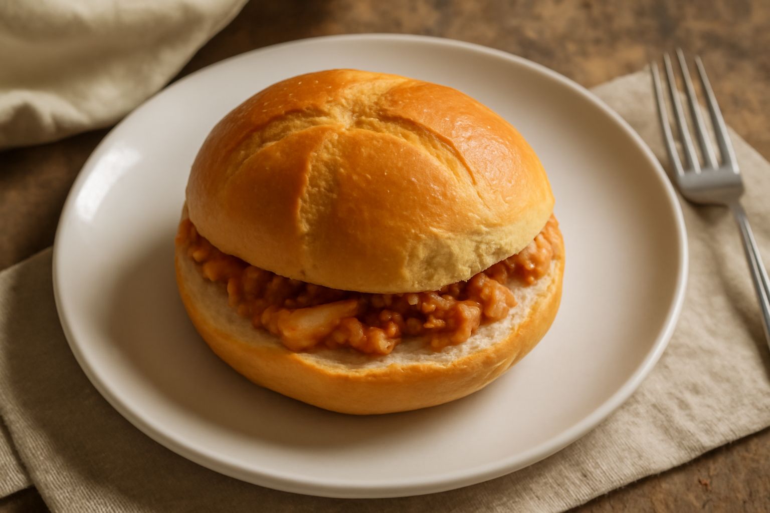 Quattro michette maceratesi dorate e croccanti disposte su carta da forno, con la superficie liscia lievemente abbronzata e piccole incisioni visibili