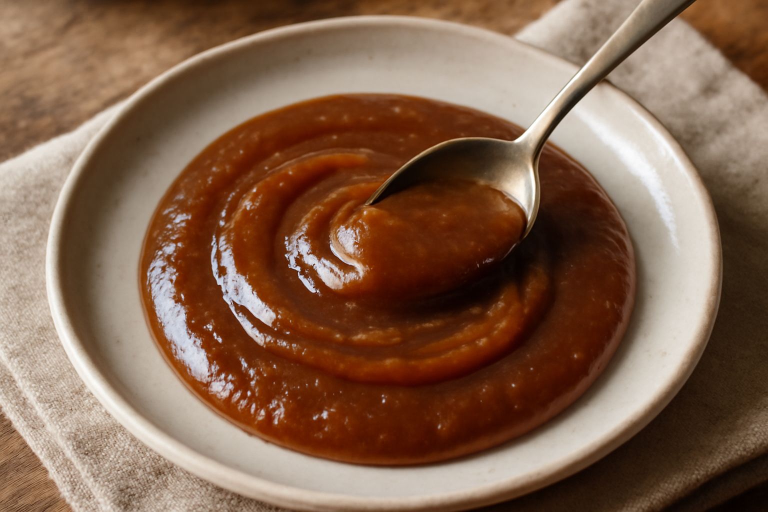 Vasetto di vetro con miele di castagne marrone scuro e denso, spalmato su fetta di pane tostato, castagne sgusciate e rami secchi attorno, su tavolo di legno con cucchiaio d'argento