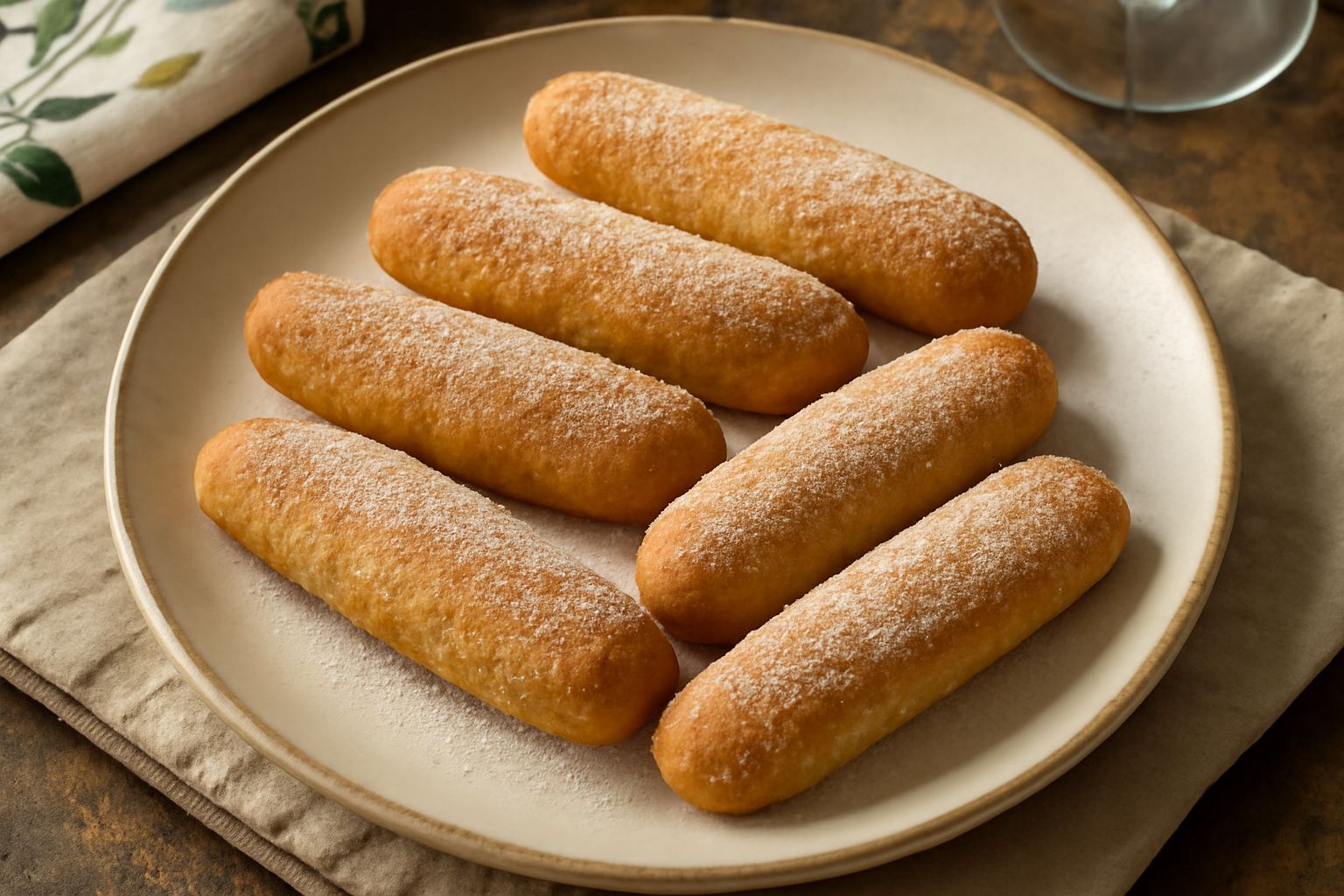 Moddizzosu sardi disposti su un piatto bianco, biscotti dorati e croccanti a forma di piccoli cilindretti, ricoperti di zucchero semolato, con uno spaccato che mostra l'interno friabile color ambra