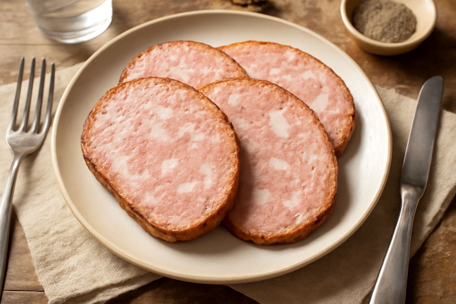 Mortadella alessandrina affettata su un tagliere di legno, fette di colore rosa antico con venature bianche di lardo visibile, contorno di pepe nero e spezie intere su superficie scura