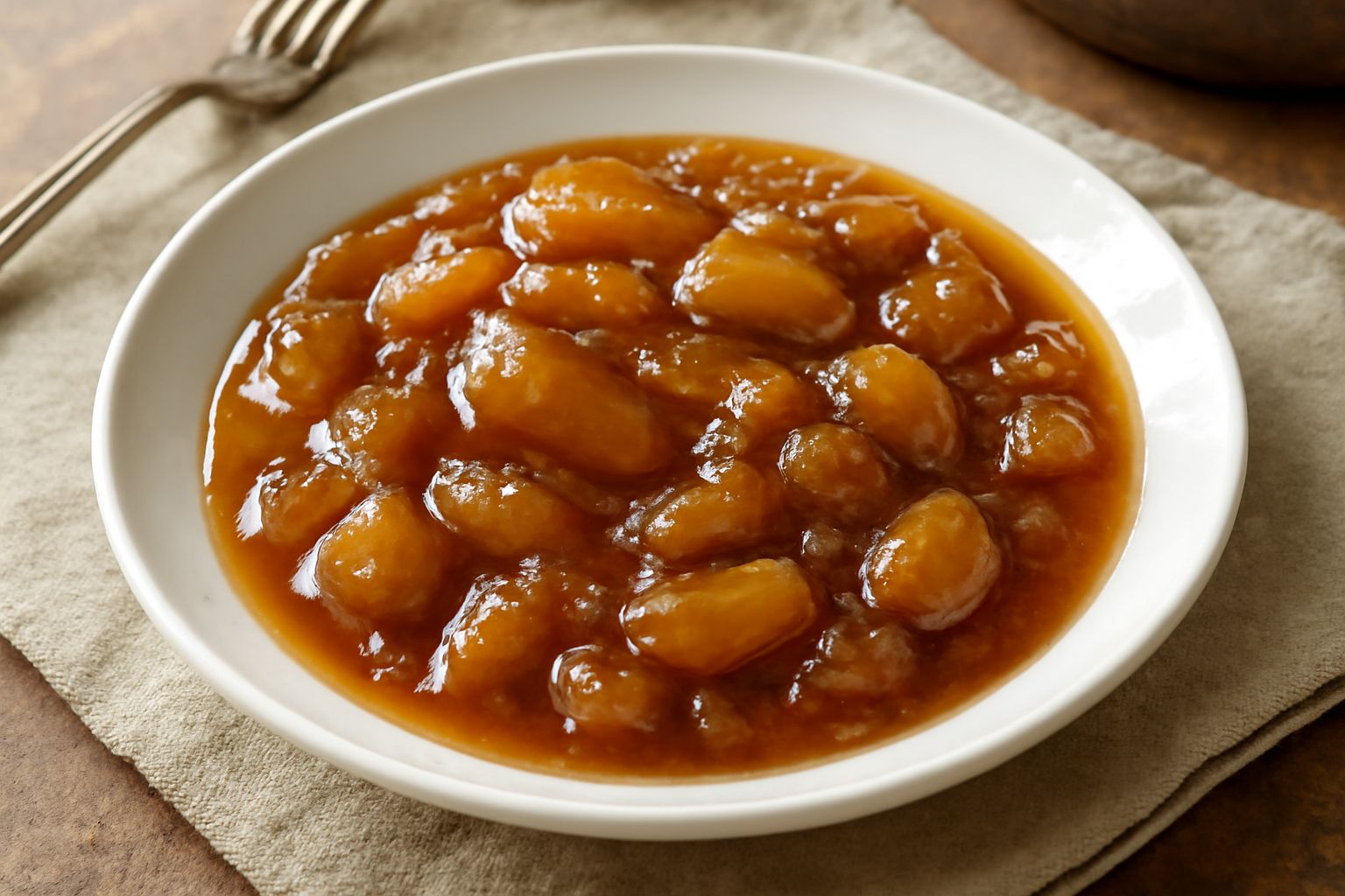 Mostarda di Latina in barattolo di vetro: conserva densa color ambrato con pezzetti di frutta visibili, servita in una ciotola bianca accanto a fette di pane tostato e formaggi bianchi