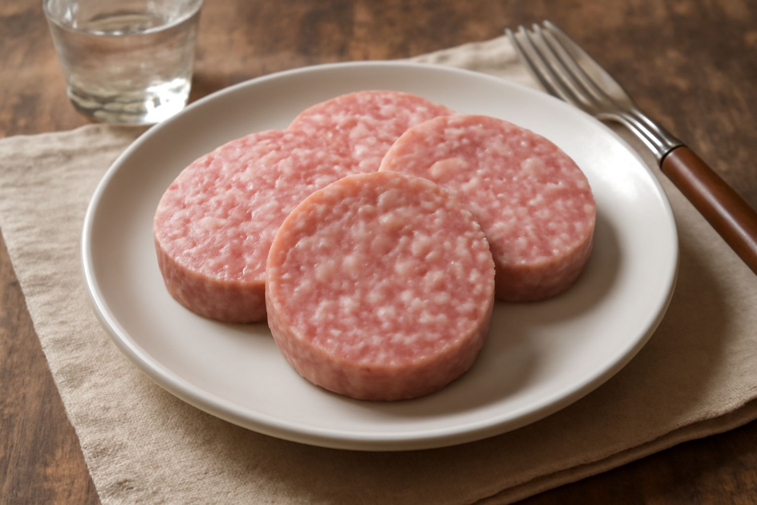 Fette di musetto friulano colore rosa chiaro con spezie visibili, servite su un tagliere di legno con una ciotola di senape gialla accanto